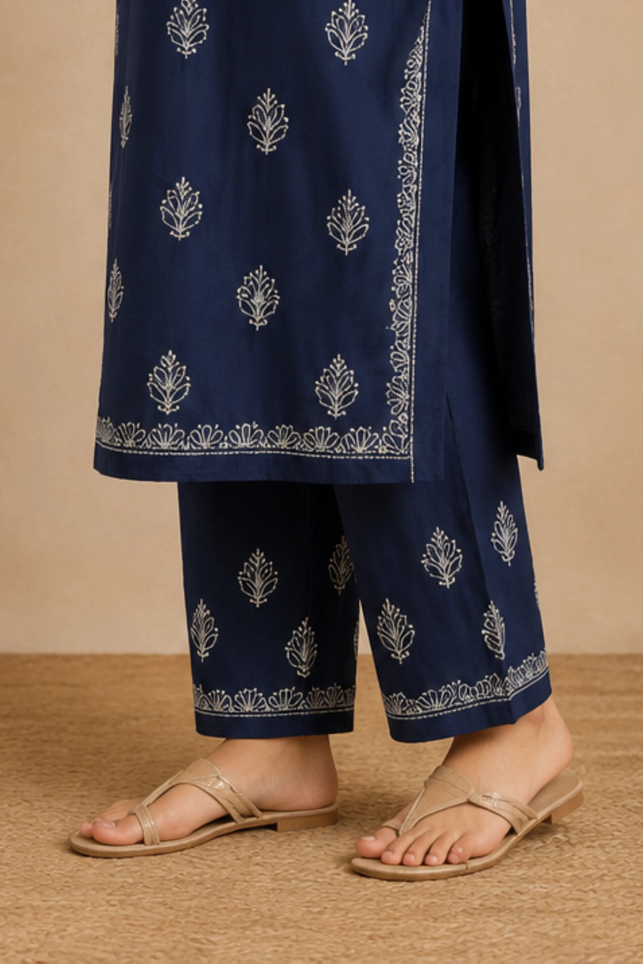 Arsh Hand Embroidered Chikan Muslin Chanderi Kurta and Pant Set - Image 5