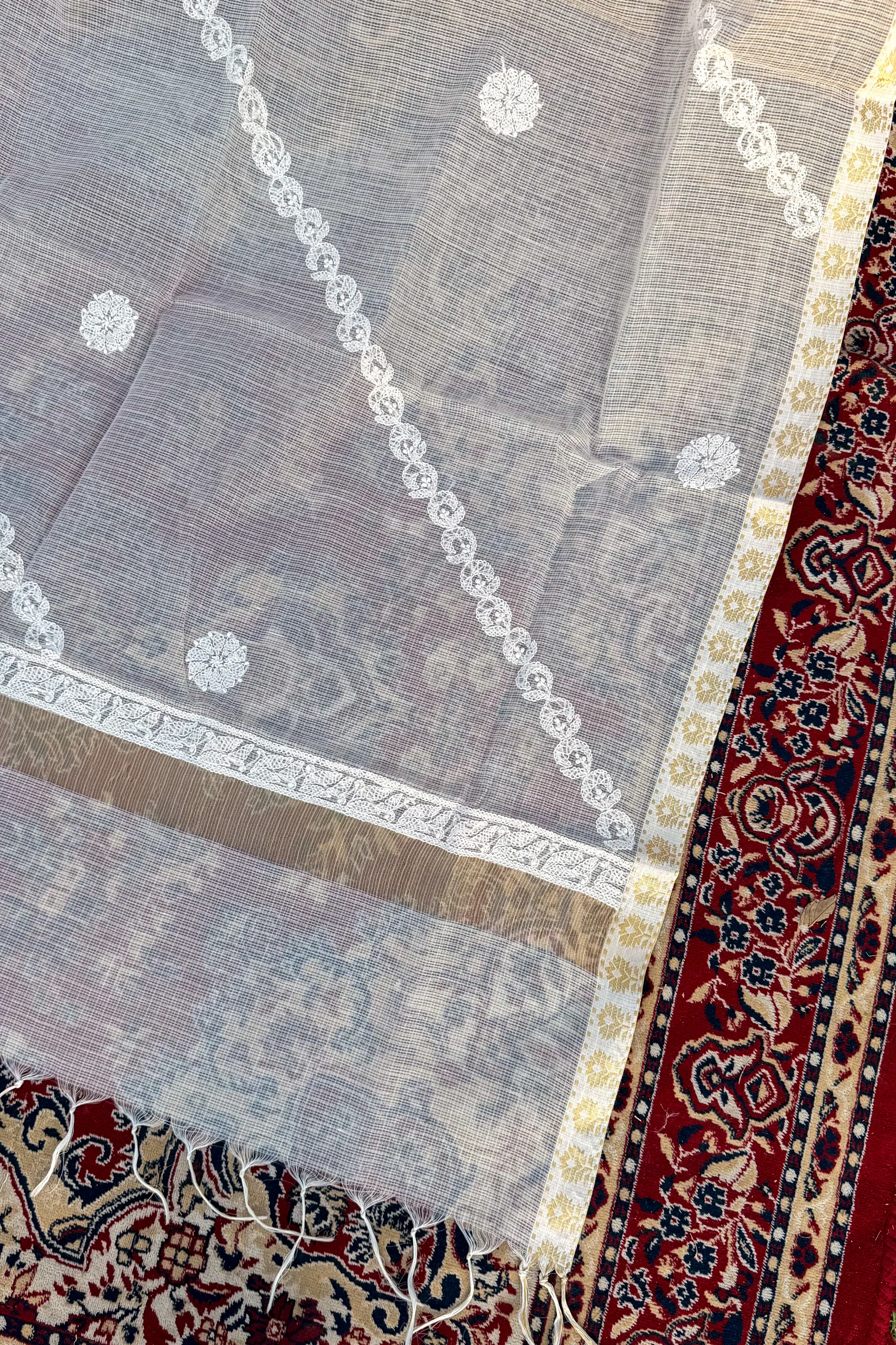 Arsh Handmade Pure Chanderi Chikankari Dupatta