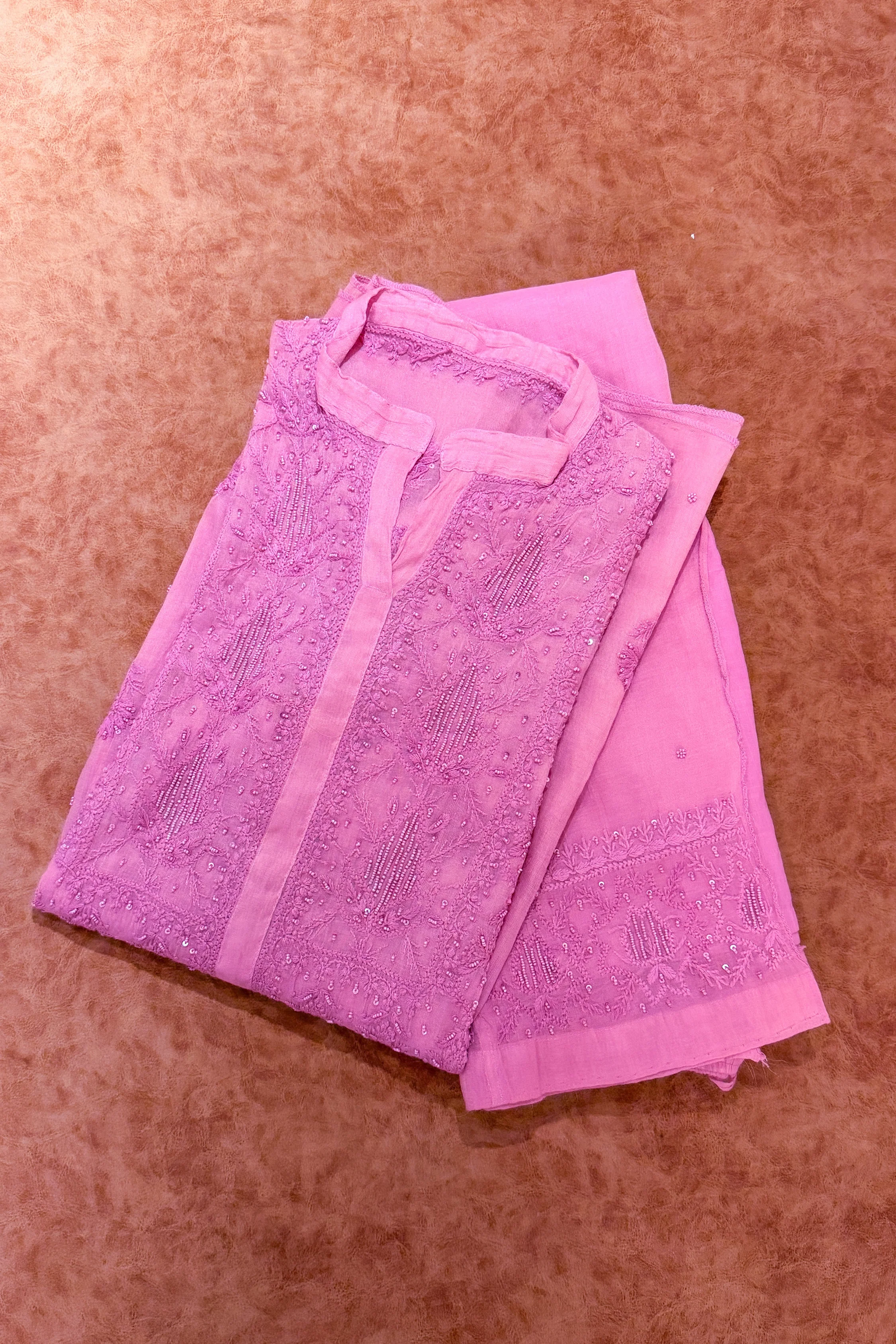 Arsh Handmade Pure Chanderi Chikankari Semi Stiched Coord Set