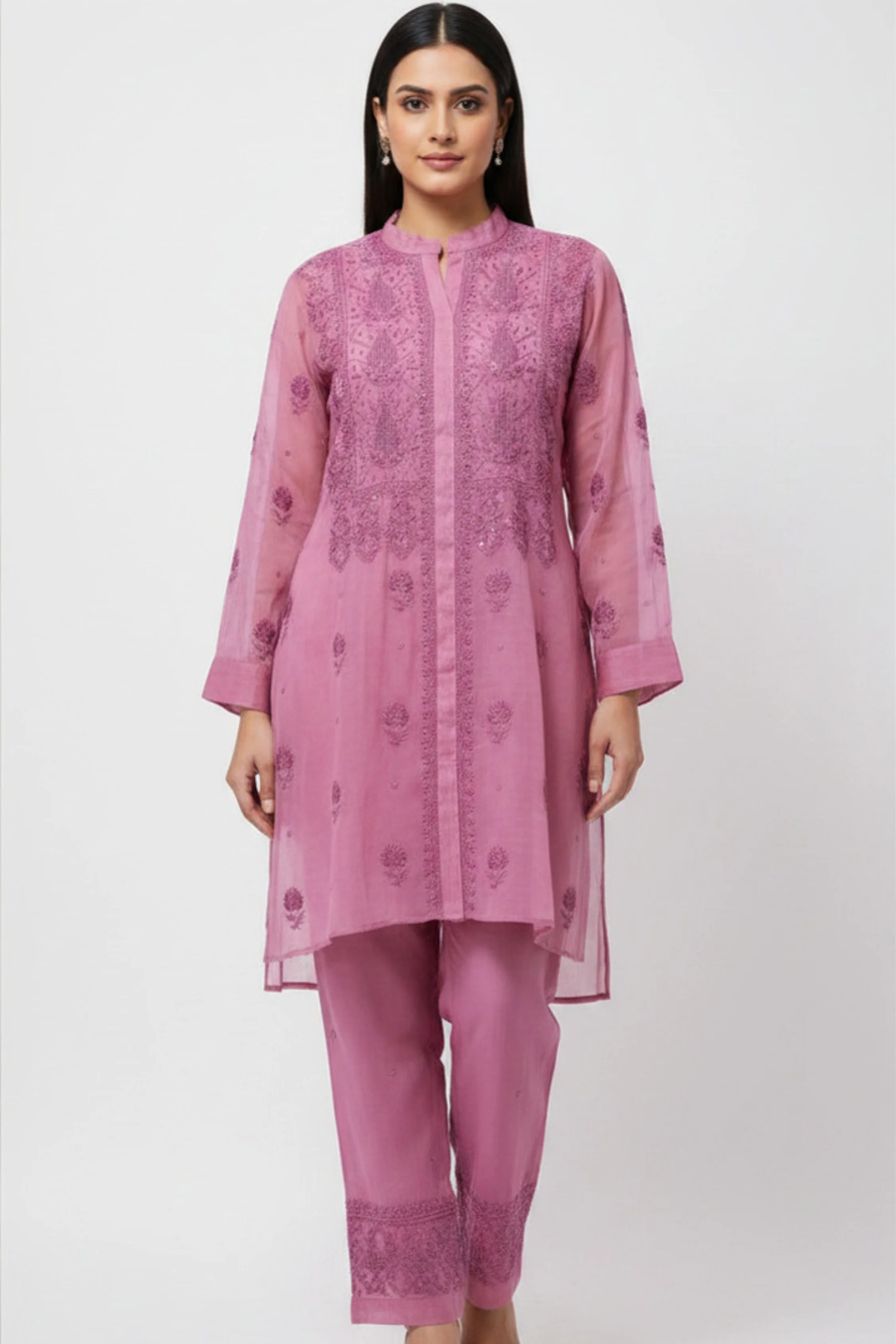 Arsh Handmade Pure Chanderi Chikankari Semi Stiched Coord Set - Image 2