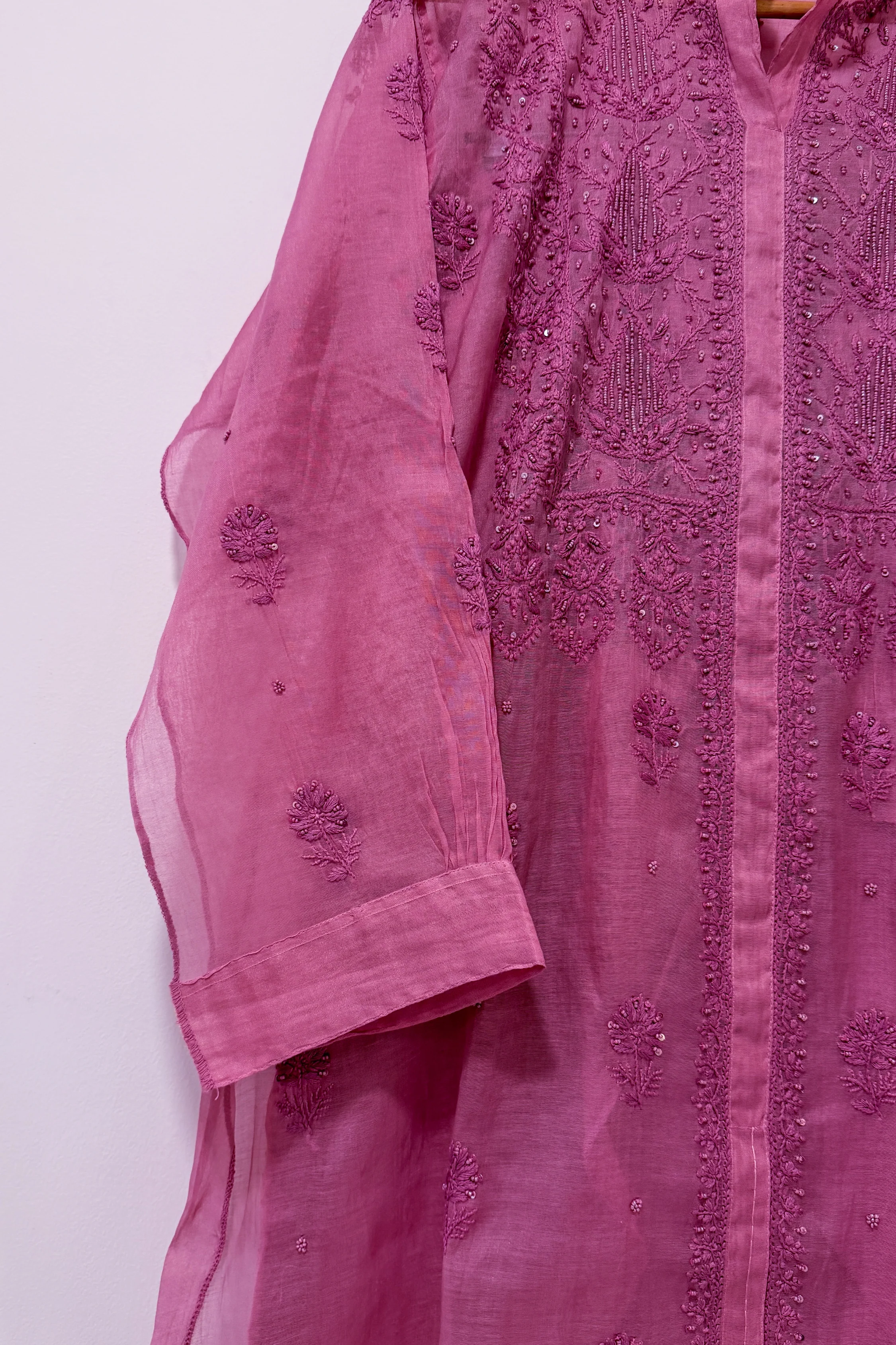 Arsh Handmade Pure Chanderi Chikankari Semi Stiched Coord Set - Image 4