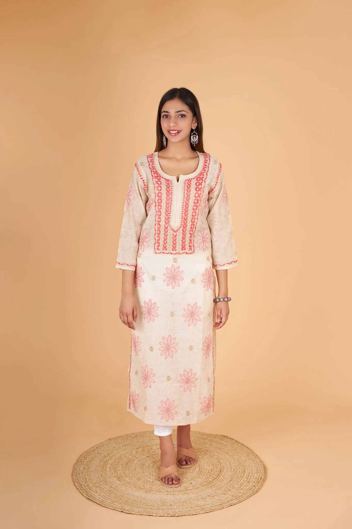 Arsh Handcrafted Gala Boota Khadi Cotton Kurti - Image 2