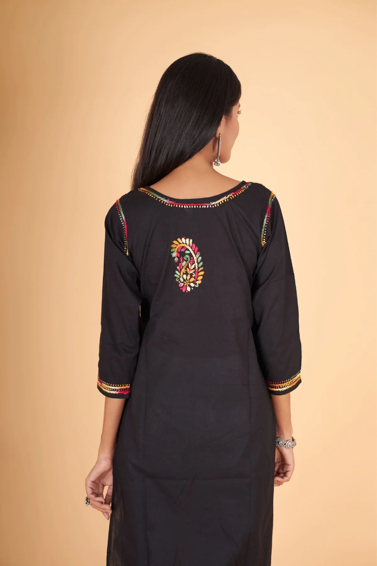 Arsh Handcrafted Multi on Black Pure Cotton Kurti - Image 3