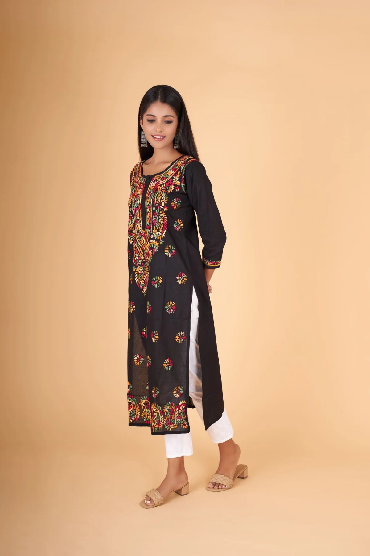 Arsh Handcrafted Multi on Black Pure Cotton Kurti - Image 5