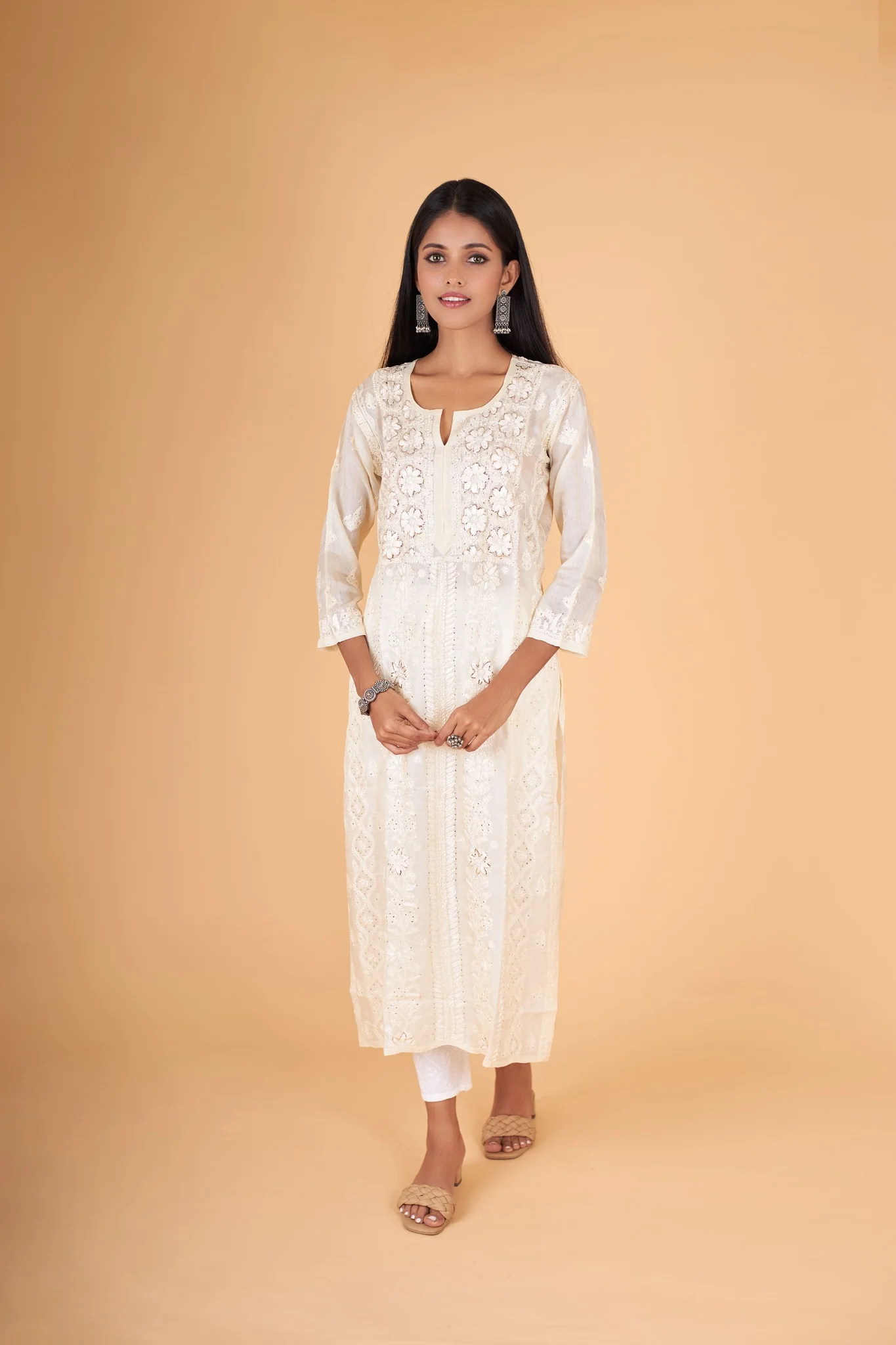 Arsh Handcrafted Front Jaal Fancy Pure Silk Kurti - Image 2