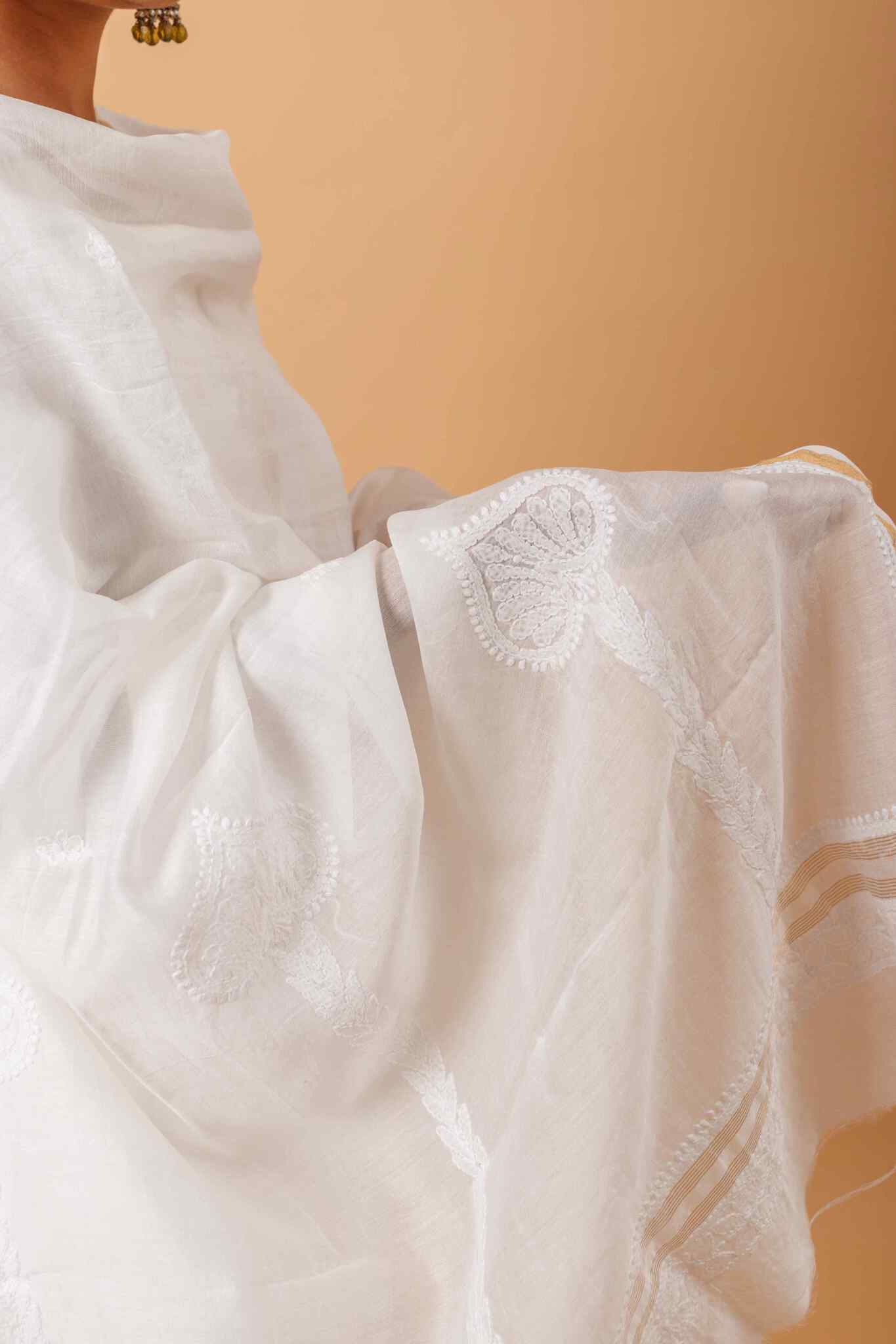Arsh Handcrafted Pure Chanderi Chikankari Dupatta - Image 4