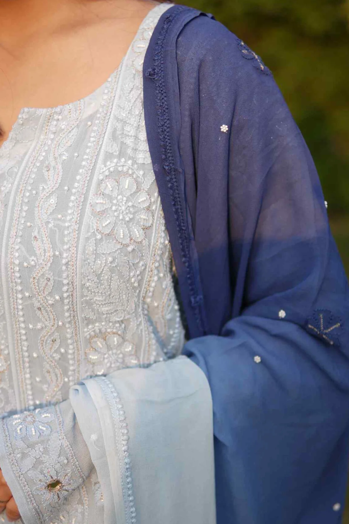 Arsh Handcrafted Pure Viscose Georgette Semi Stitched Anarkali Dupatta Set - Image 5