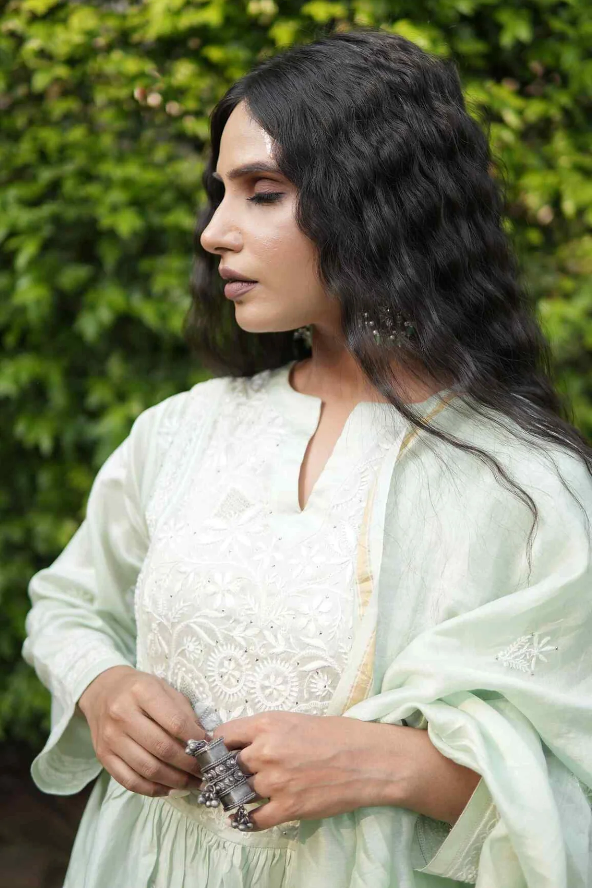 Arsh Handcrafted Pure Chanderi Semi Stitched Gown and Dupatta Set - Image 5