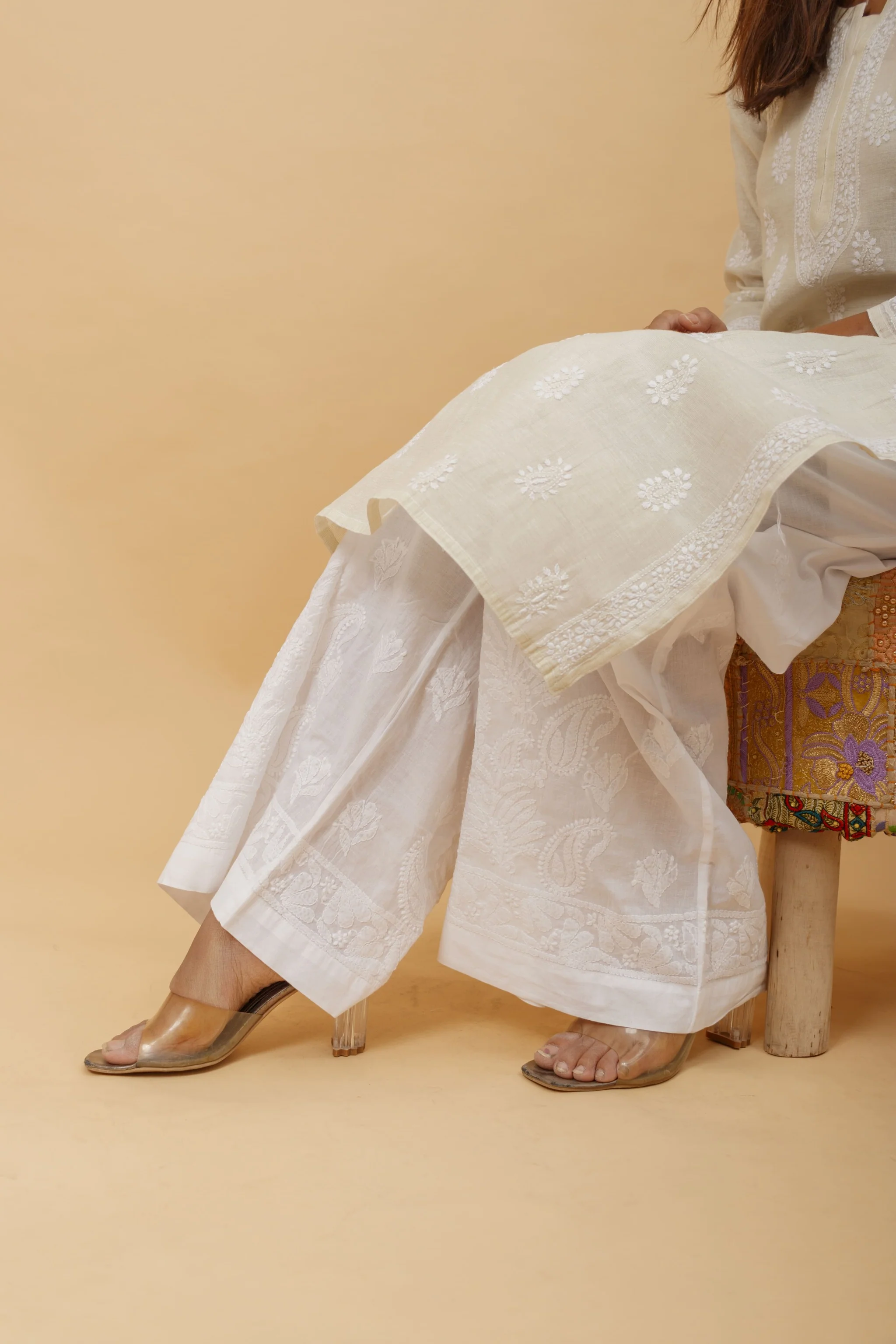 Arsh Handcrafted Tissue Chanderi Chikankari Kurti - Image 5