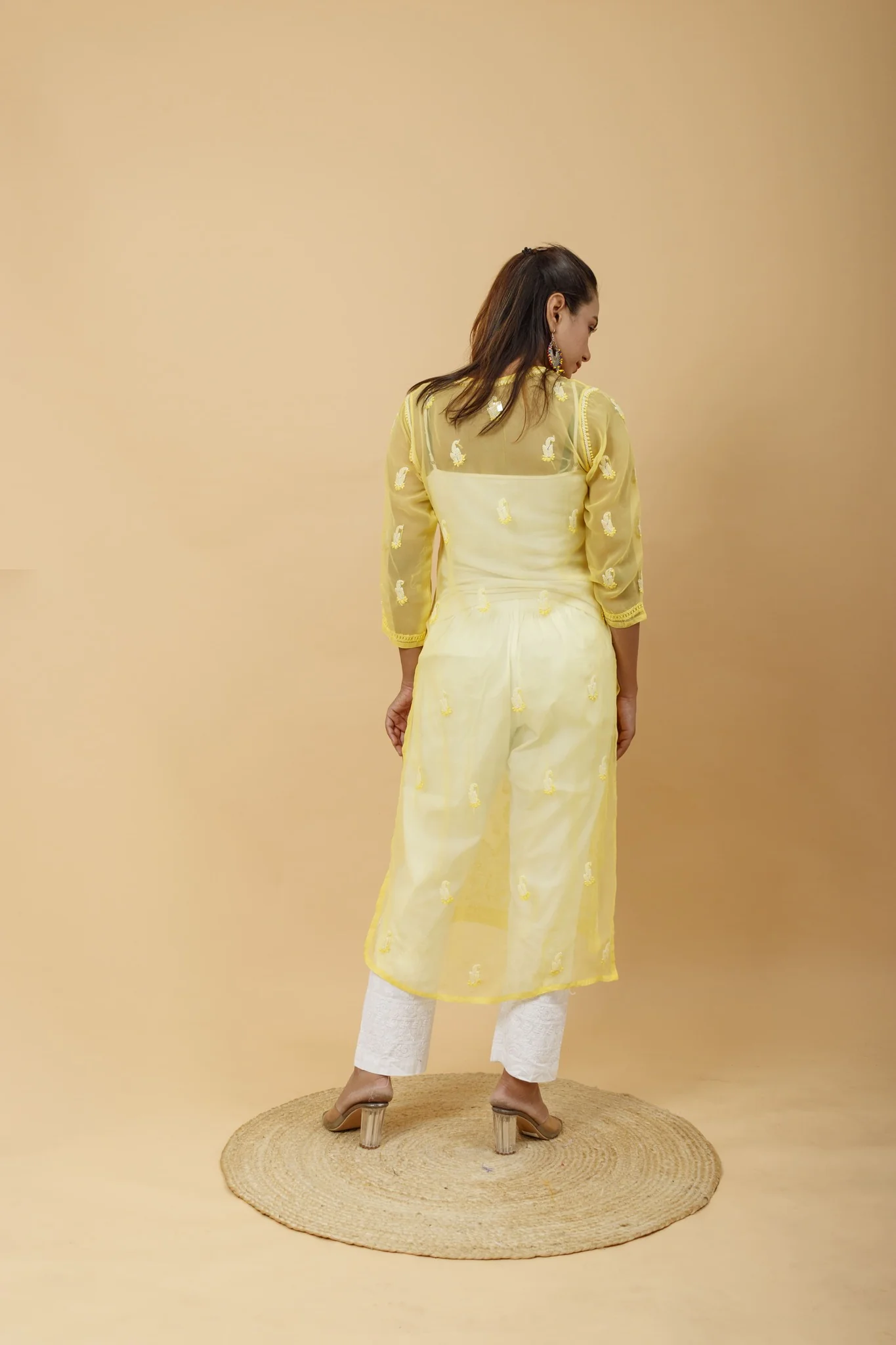Arsh Handcrafted Yellow Semi Georgette Chikan Kurti - Image 4