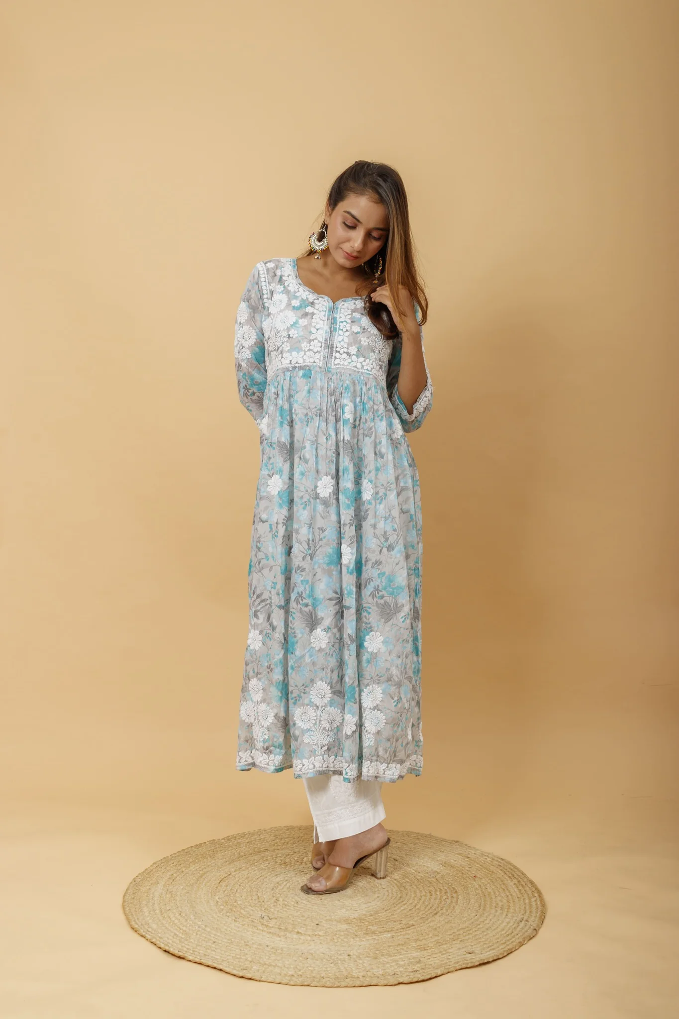 Arsh Handcrafted Pure MulMul Cotton Printed Gown Dress - Image 3
