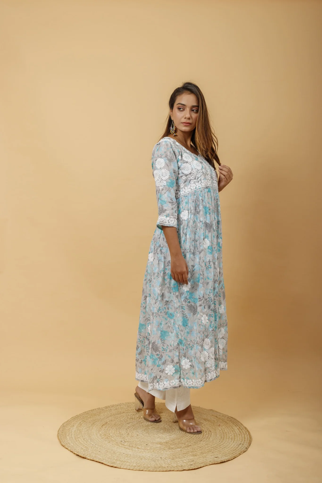 Arsh Handcrafted Pure MulMul Cotton Printed Gown Dress - Image 4