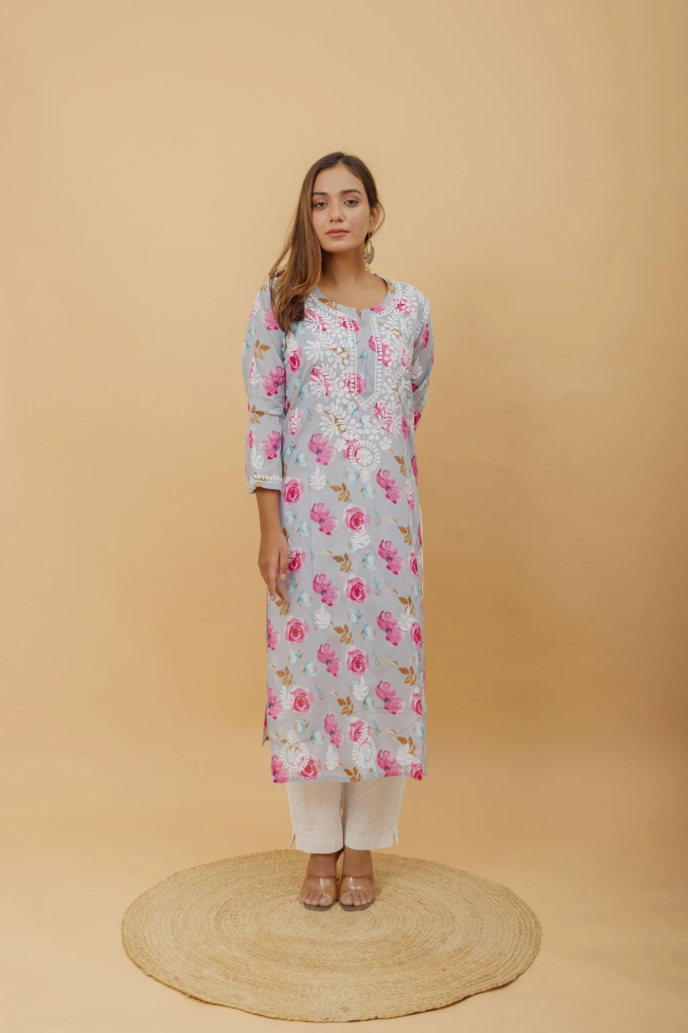 Arsh Handcrafted MulMul Cotton Printed Chikankari Kurti - Image 3