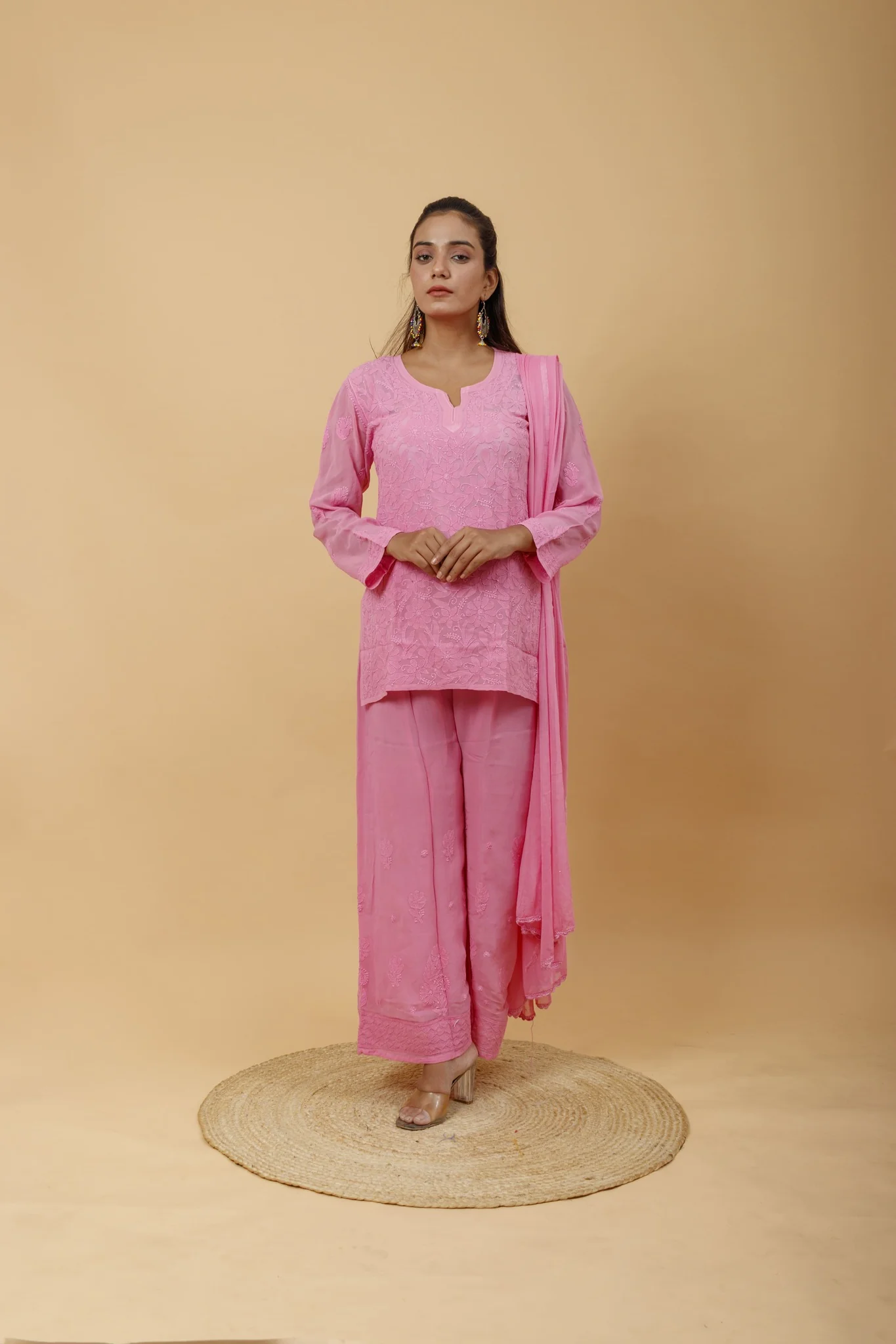 Arsh Handcrafted Top, Dupatta and Plazzo Set dyed in Onion Pink Colour - Image 5
