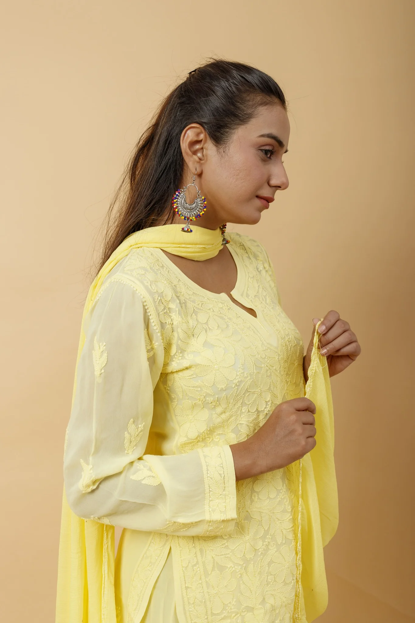 Arsh Handcrafted Top, Dupatta and Plazzo Set dyed in Lemon Yellow Colour - Image 2