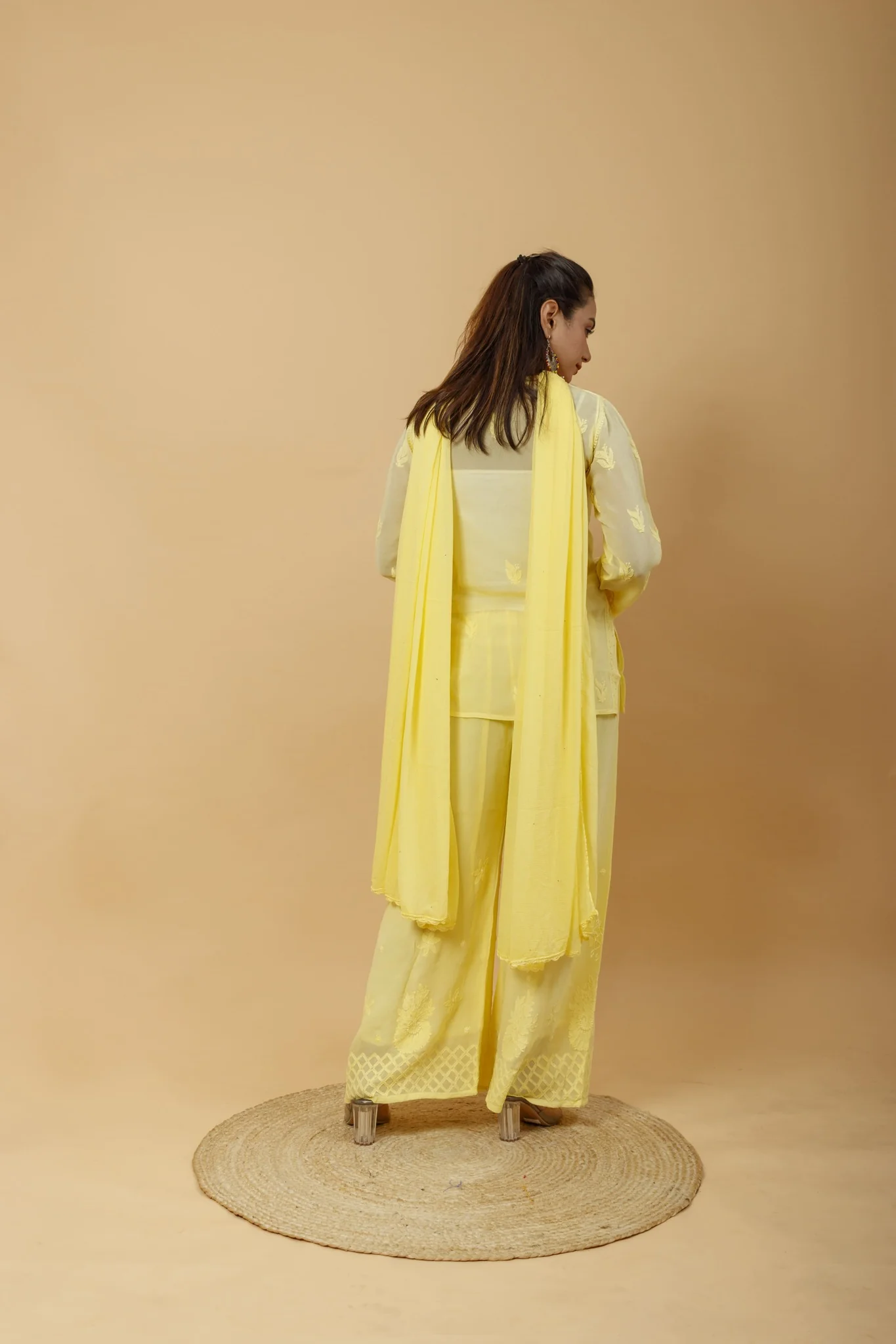 Arsh Handcrafted Top, Dupatta and Plazzo Set dyed in Lemon Yellow Colour - Image 5