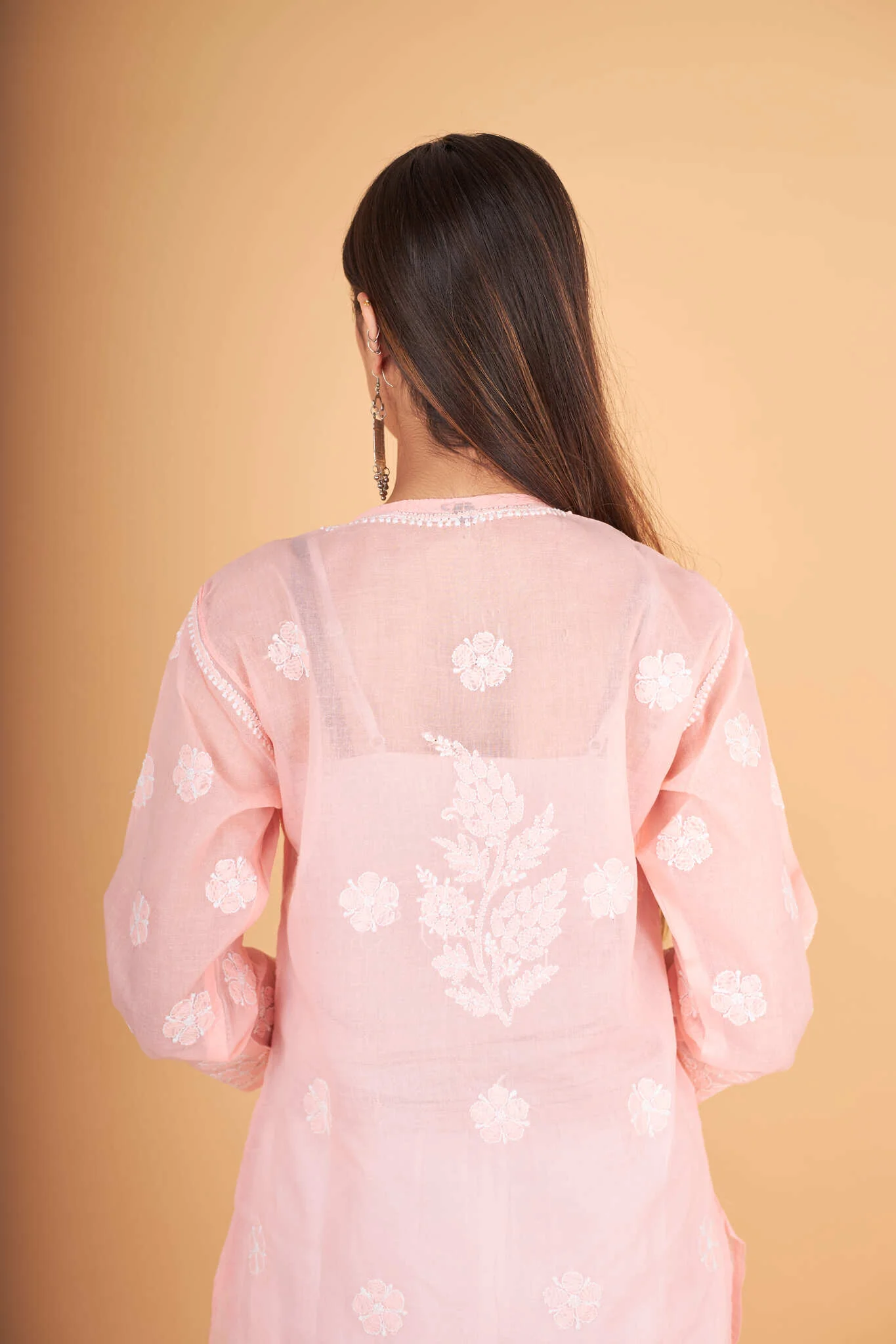 Arsh Handcrafted Peach Front Jaal with hanmade Jaali Kurti - Image 4