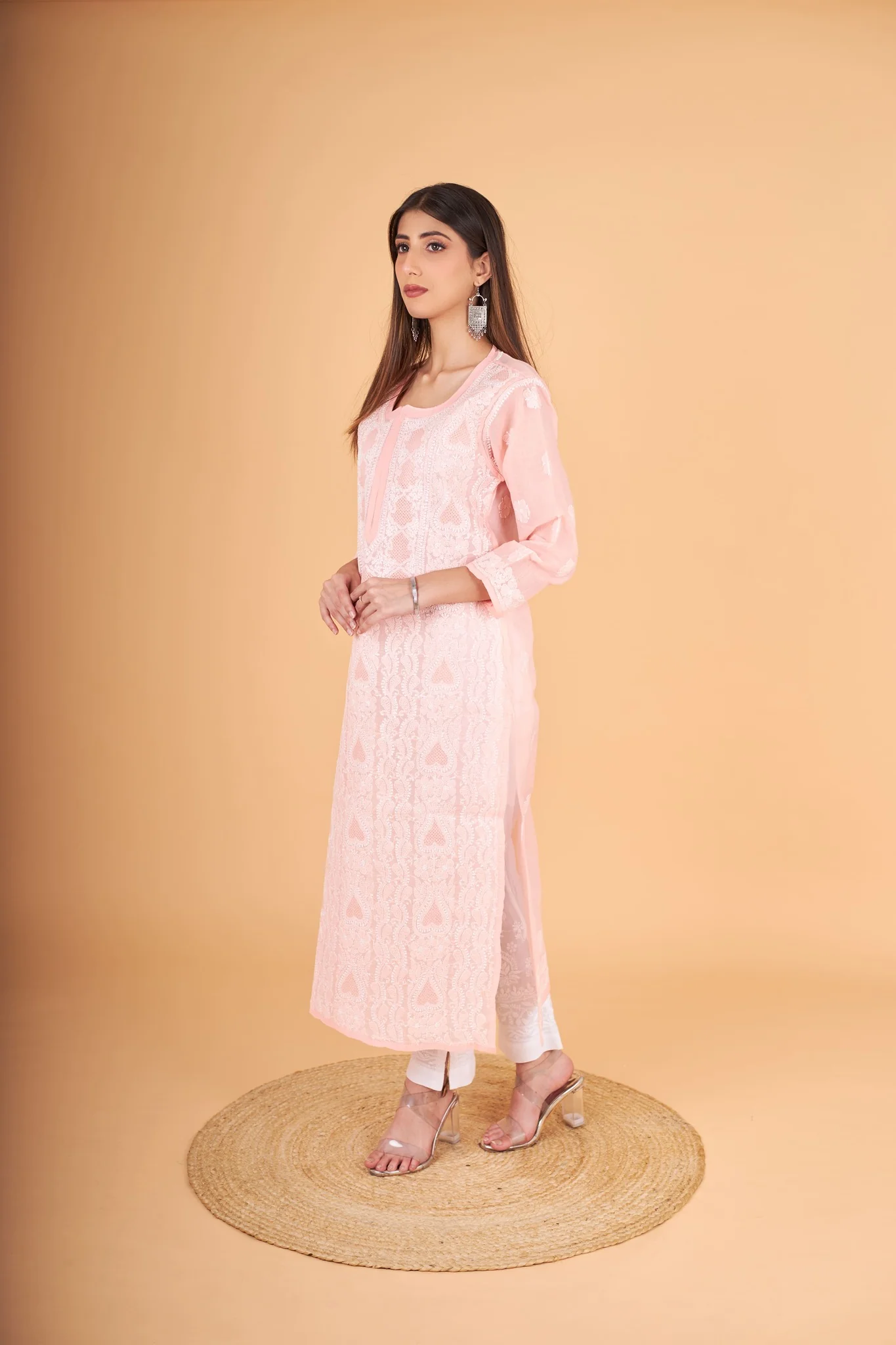 Arsh Handcrafted Peach Front Jaal with hanmade Jaali Kurti - Image 5