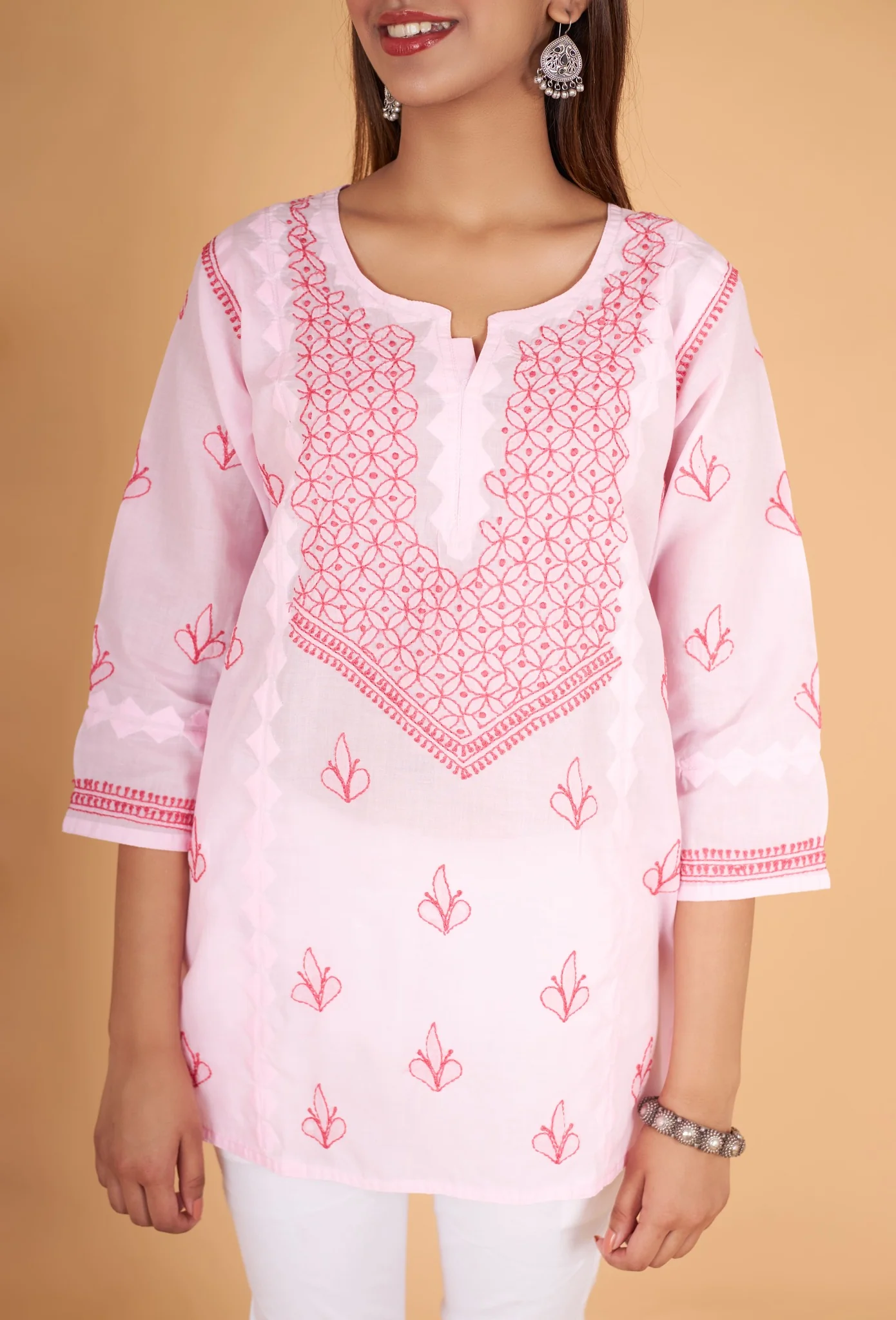 Arsh Handcrafted Pink Pure Cotton Short Top - Image 3