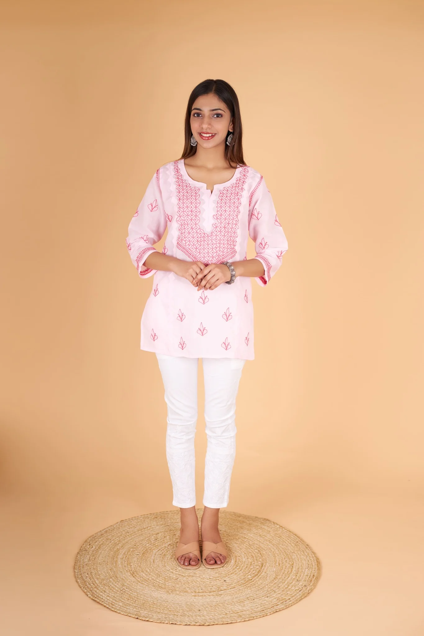 Arsh Handcrafted Pink Pure Cotton Short Top - Image 4