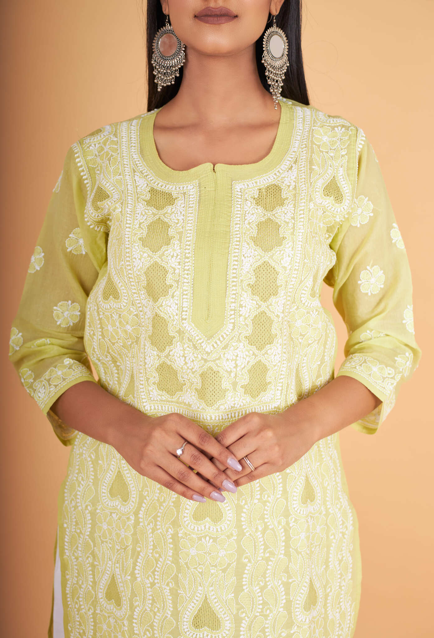 Arsh Handcrafted Mehendi Green Front Jaal with hanmade Jaali Kurti - Image 3