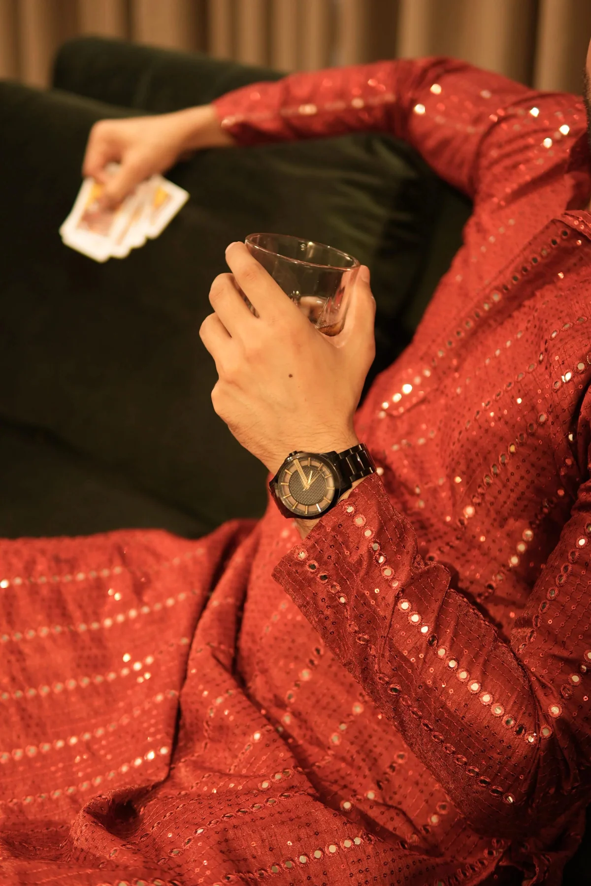 Arsh Maroon Red All Over Embroidered With Mirror Work Men's Kurta - Image 5