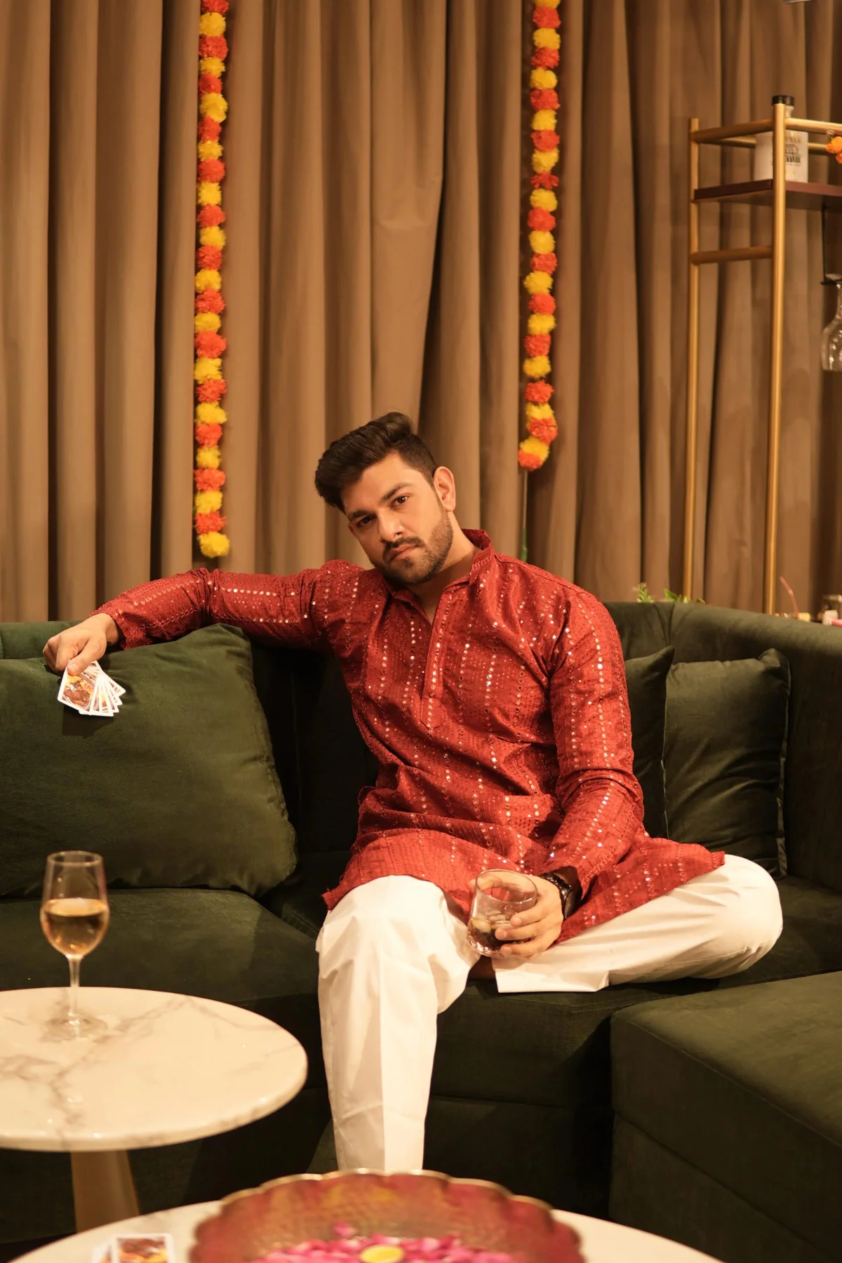 Arsh Maroon Red All Over Embroidered With Mirror Work Men's Kurta - Image 7