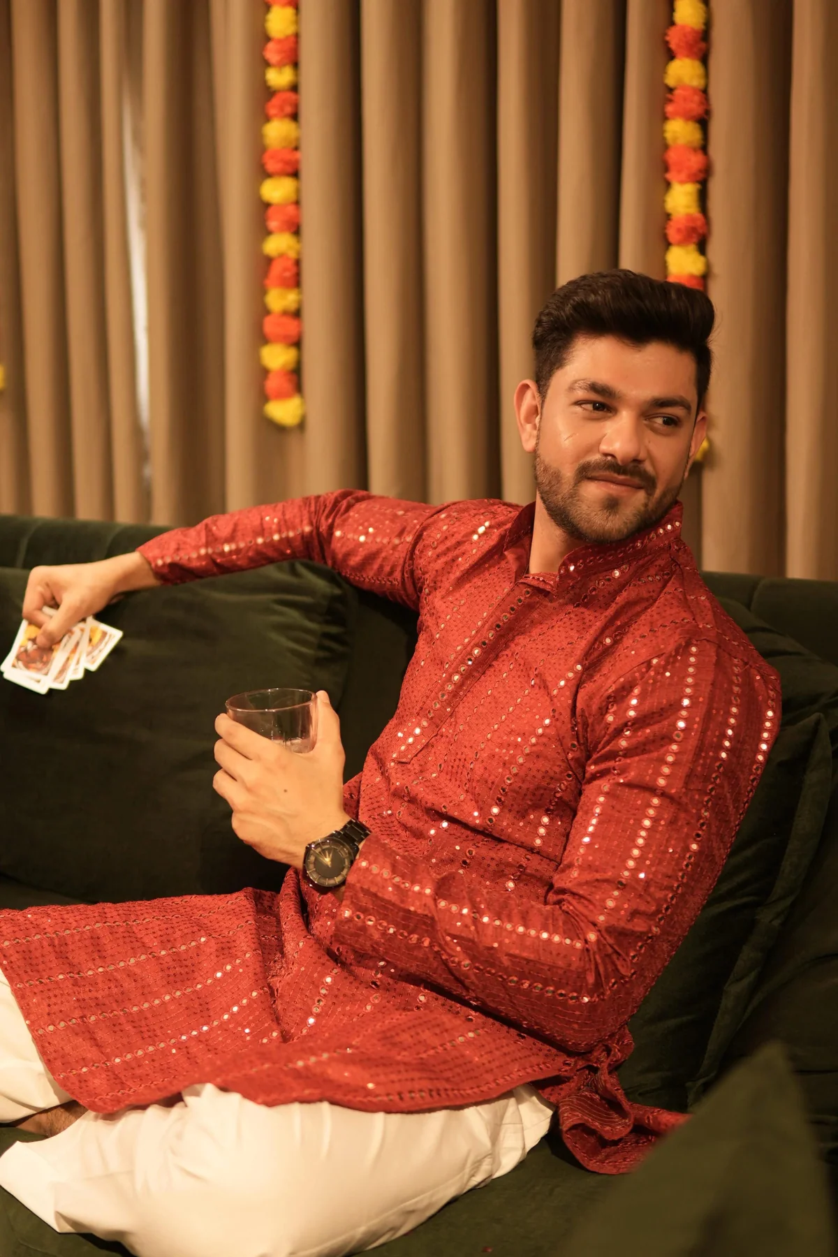 Arsh Maroon Red All Over Embroidered With Mirror Work Men's Kurta - Image 8