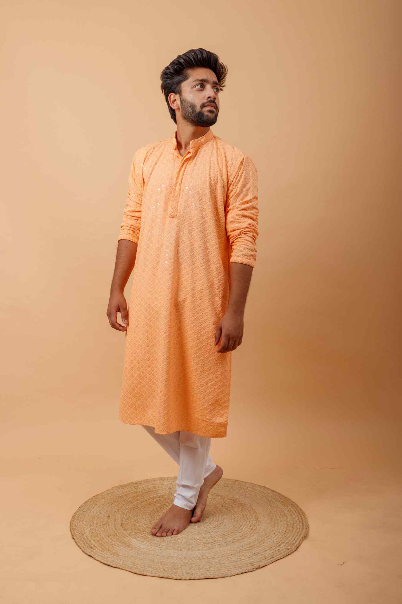 Arsh Peach All Over Embroidered With Sequins Men's Kurta - Image 5