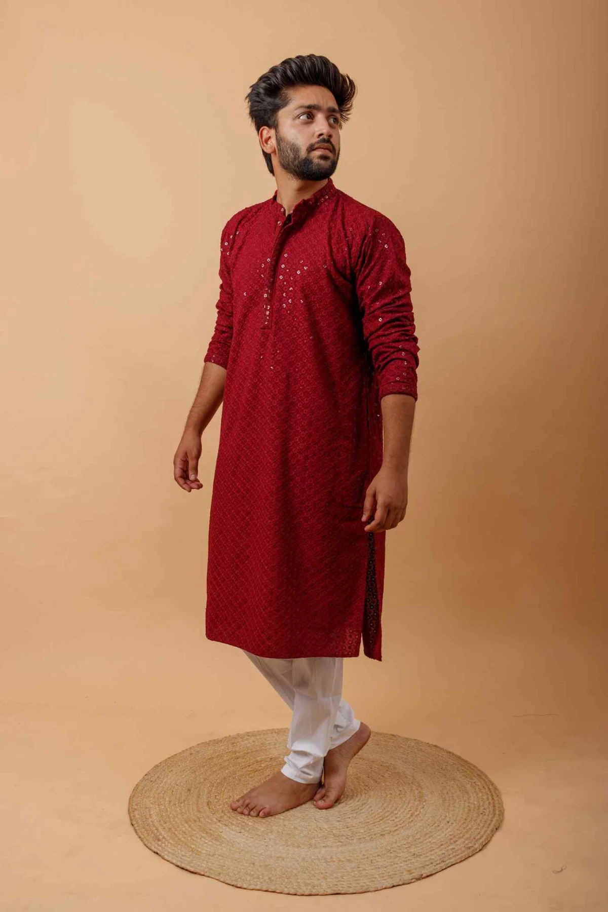 Arsh Maroon All Over Embroidered With Sequins Men's Kurta - Image 2