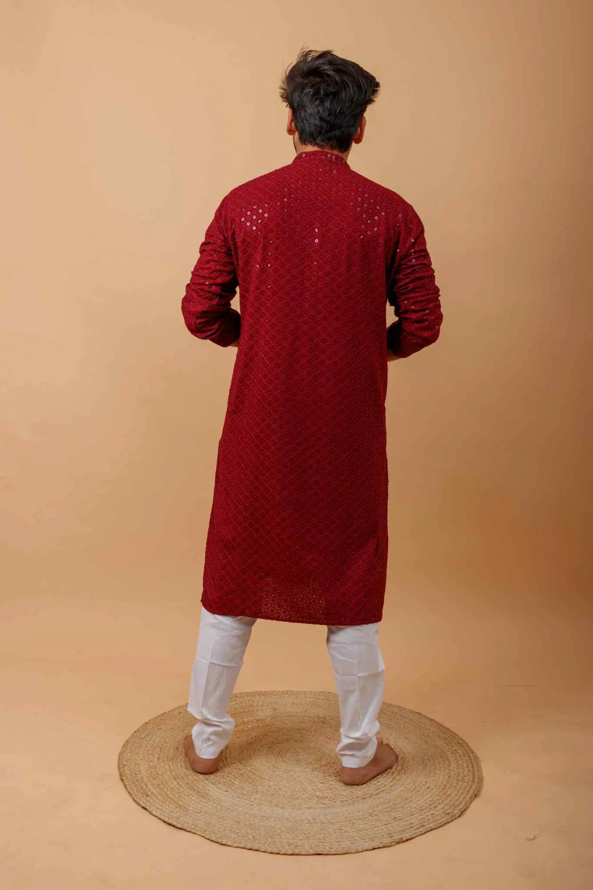 Arsh Maroon All Over Embroidered With Sequins Men's Kurta - Image 4