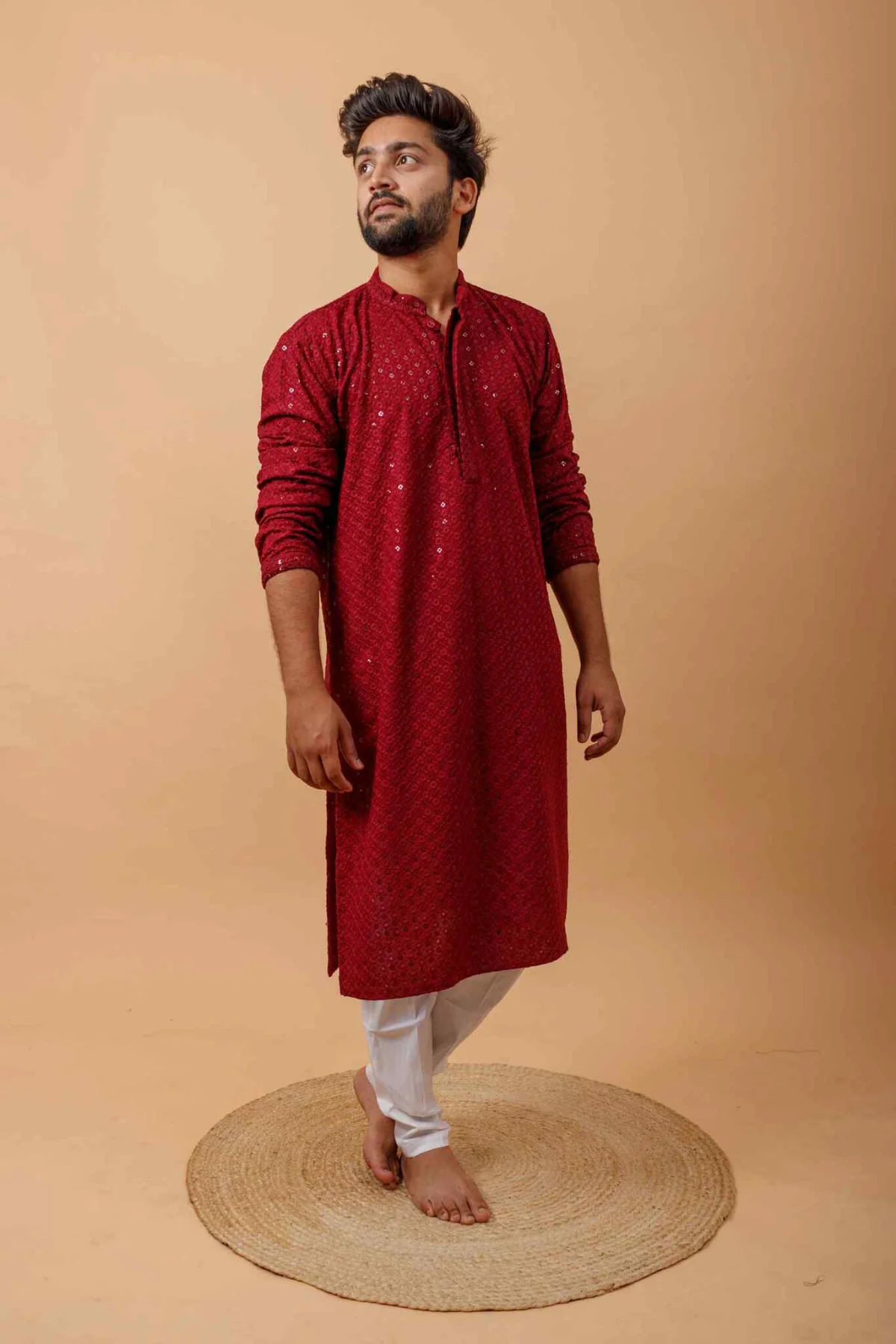 Arsh Maroon All Over Embroidered With Sequins Men's Kurta - Image 5