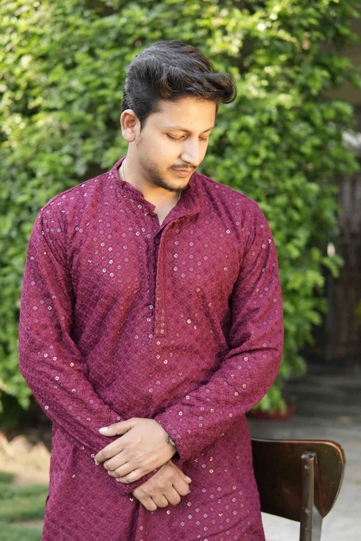 Arsh Maroon All Over Embroidered With Sequins Men's Kurta - Image 8