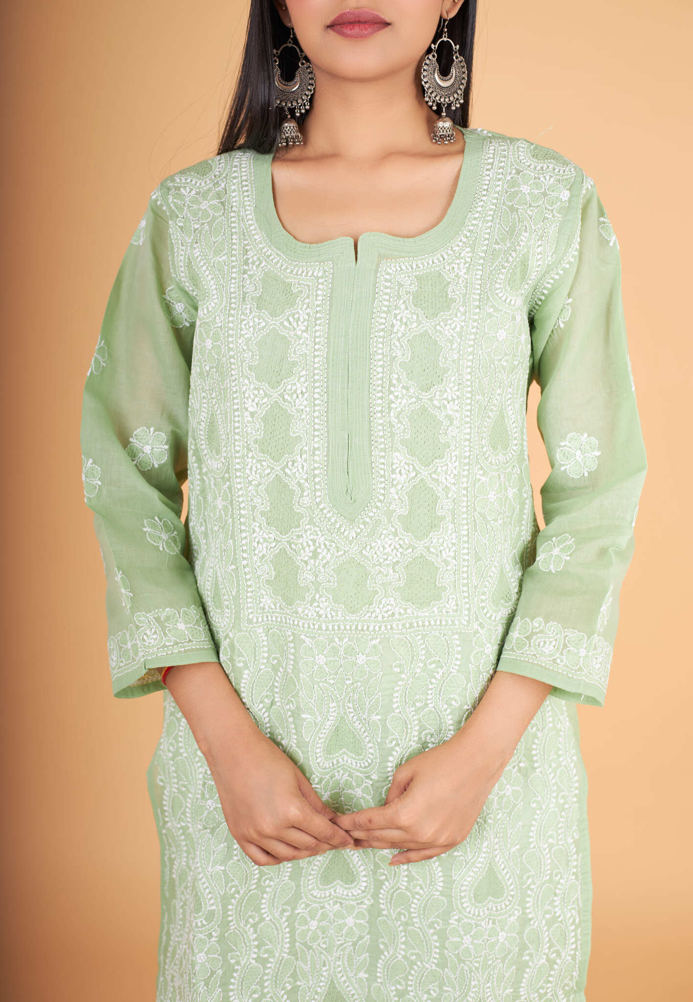 Arsh Handcrafted Forest Green Front Jaal with hanmade Jaali Kurti - Image 2