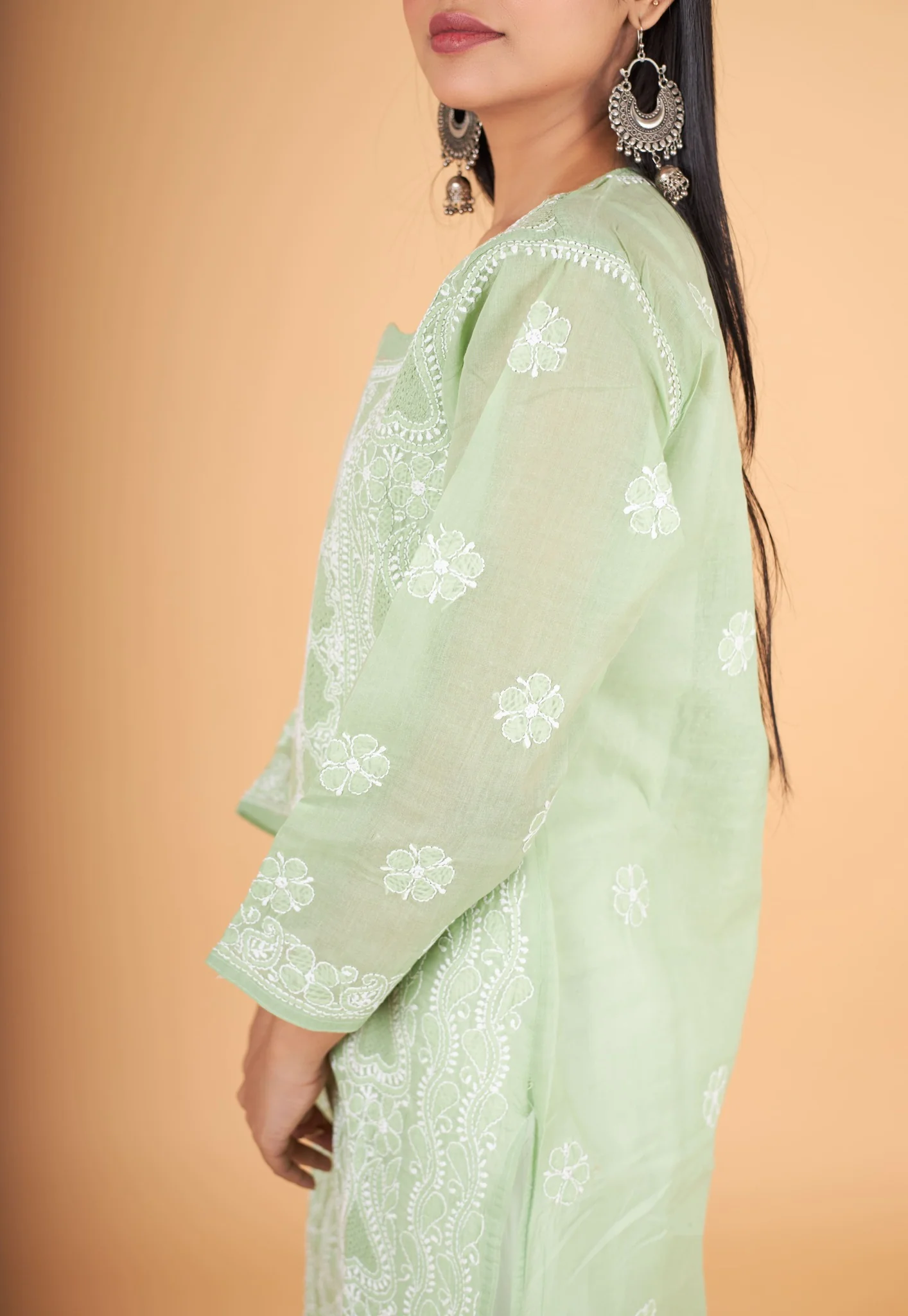Arsh Handcrafted Forest Green Front Jaal with hanmade Jaali Kurti - Image 3