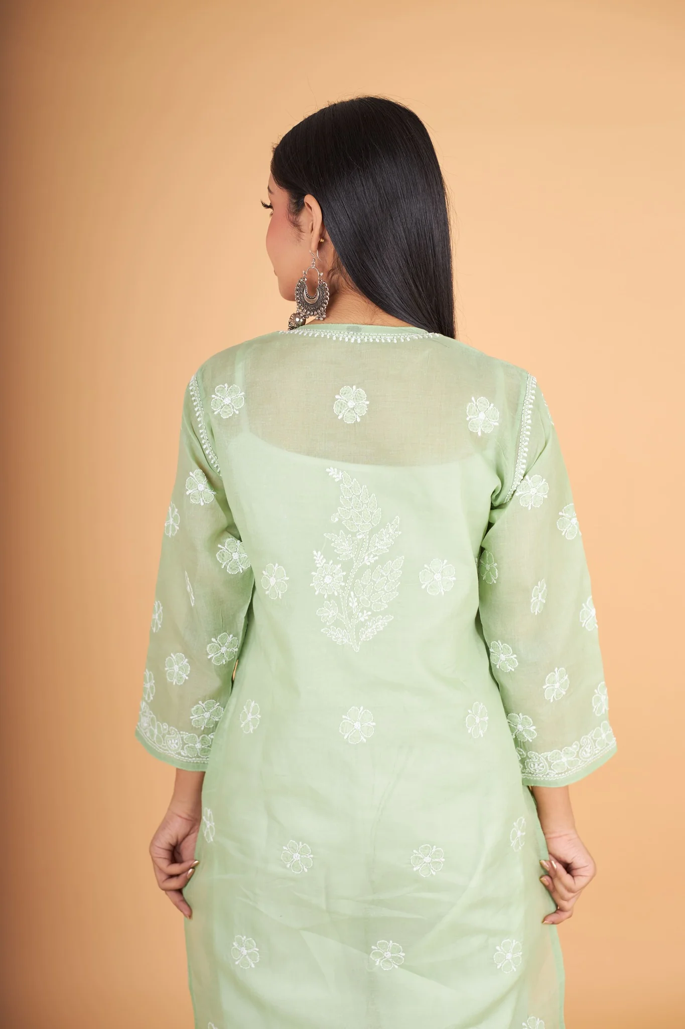 Arsh Handcrafted Forest Green Front Jaal with hanmade Jaali Kurti - Image 4