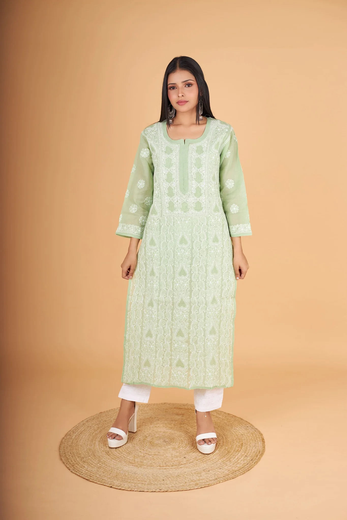 Arsh Handcrafted Forest Green Front Jaal with hanmade Jaali Kurti - Image 5