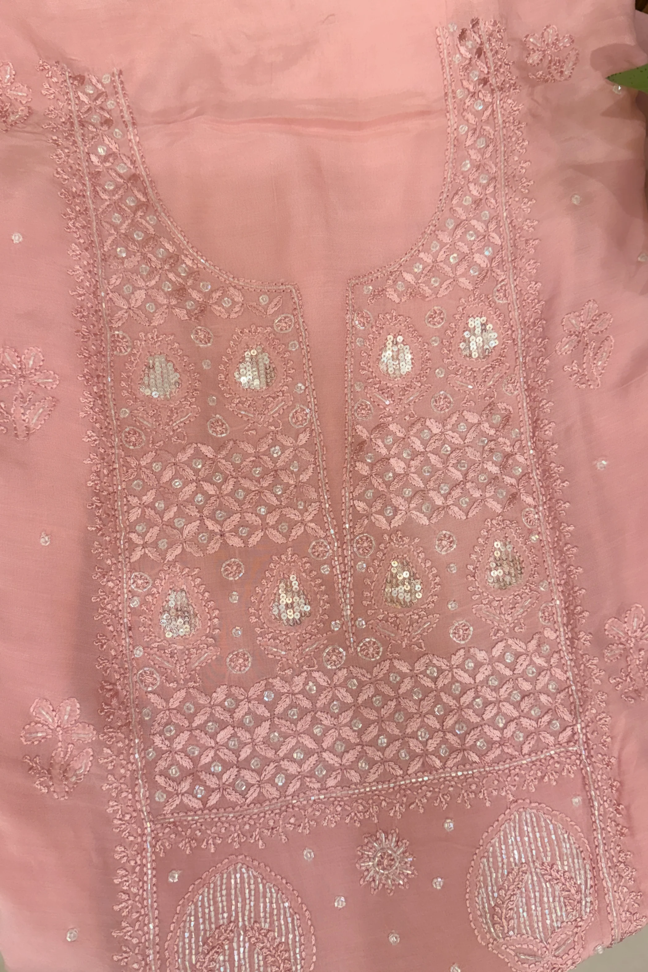 Arsh Handcrafted Pure Muslin Unstitched Chikankari 3pc Suit Set - Image 2