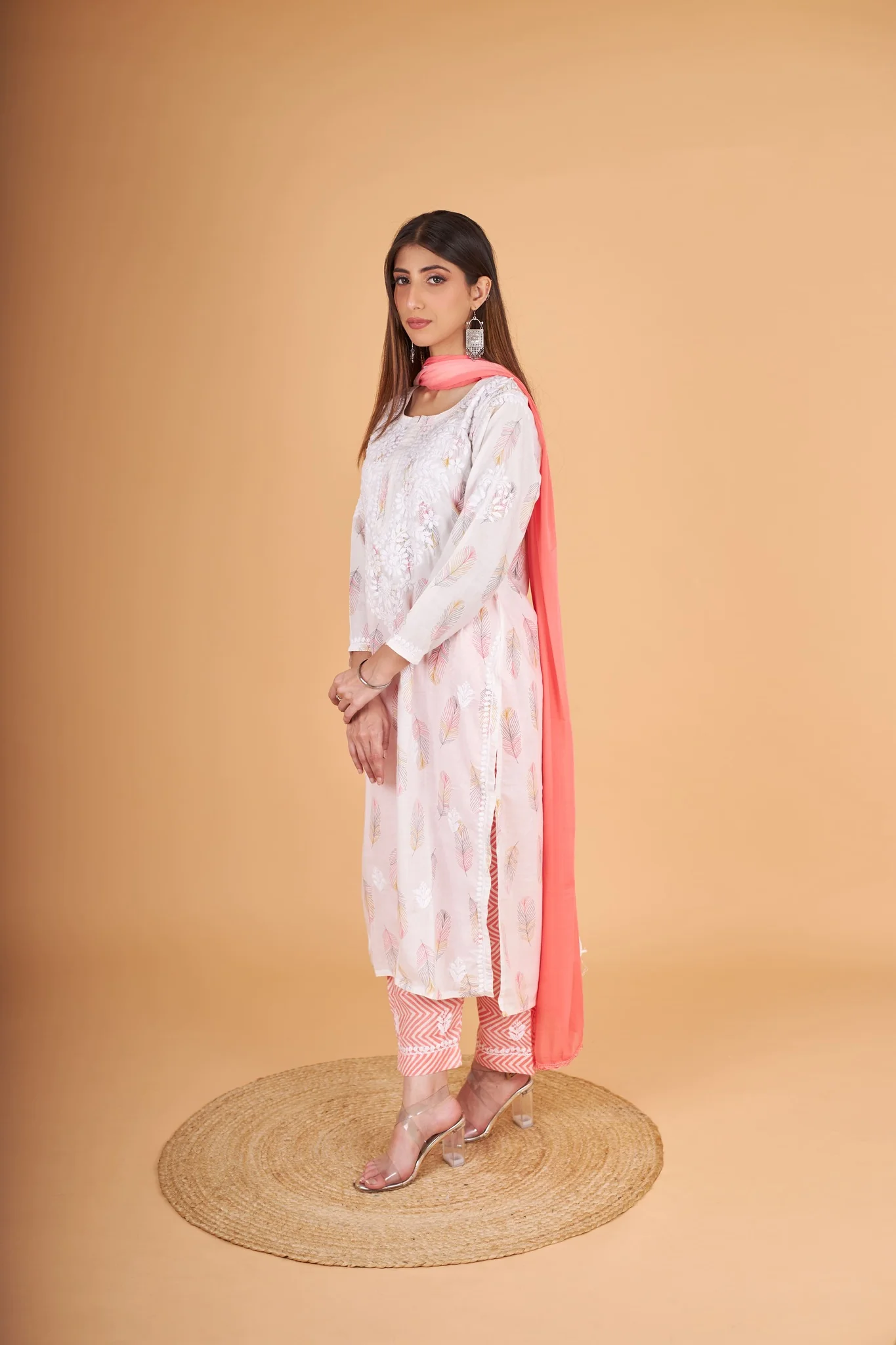 Arsh Handcrafted MulMul Cotton 3pc Kurti, Pant and Dupatta Chikankari Set - Image 3