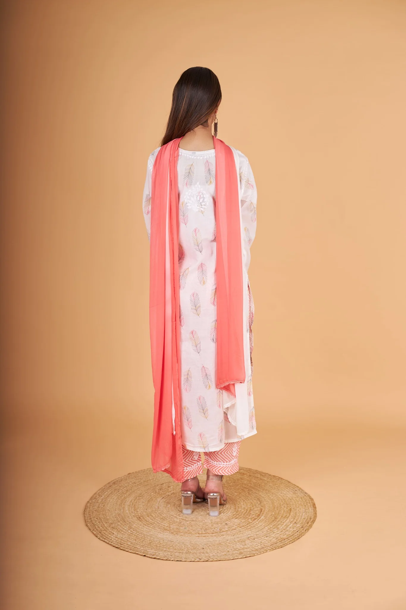 Arsh Handcrafted MulMul Cotton 3pc Kurti, Pant and Dupatta Chikankari Set - Image 4