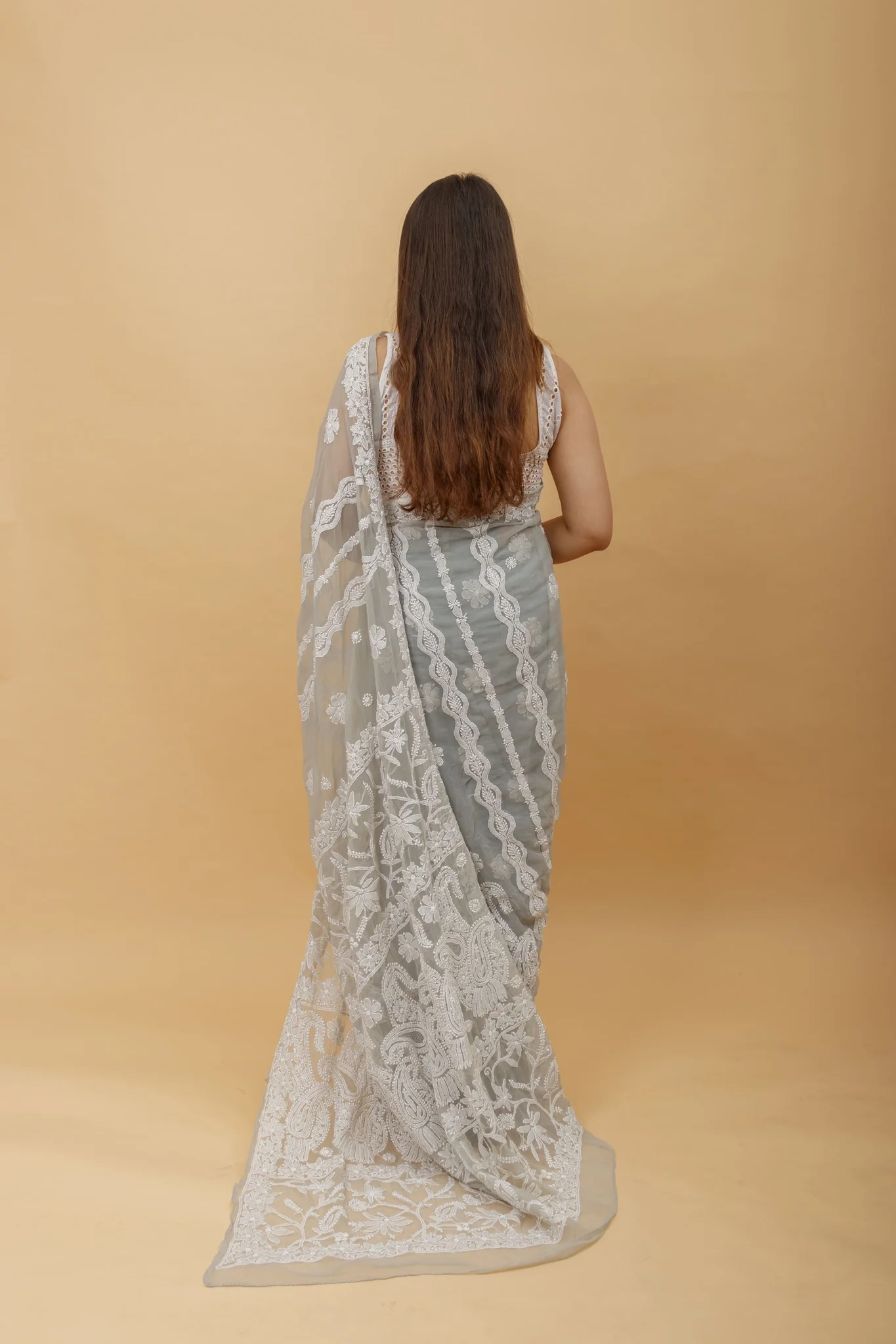 Arsh Handcrafted Semi Georgette Heavy Chikan Embroidered Saree - Image 3