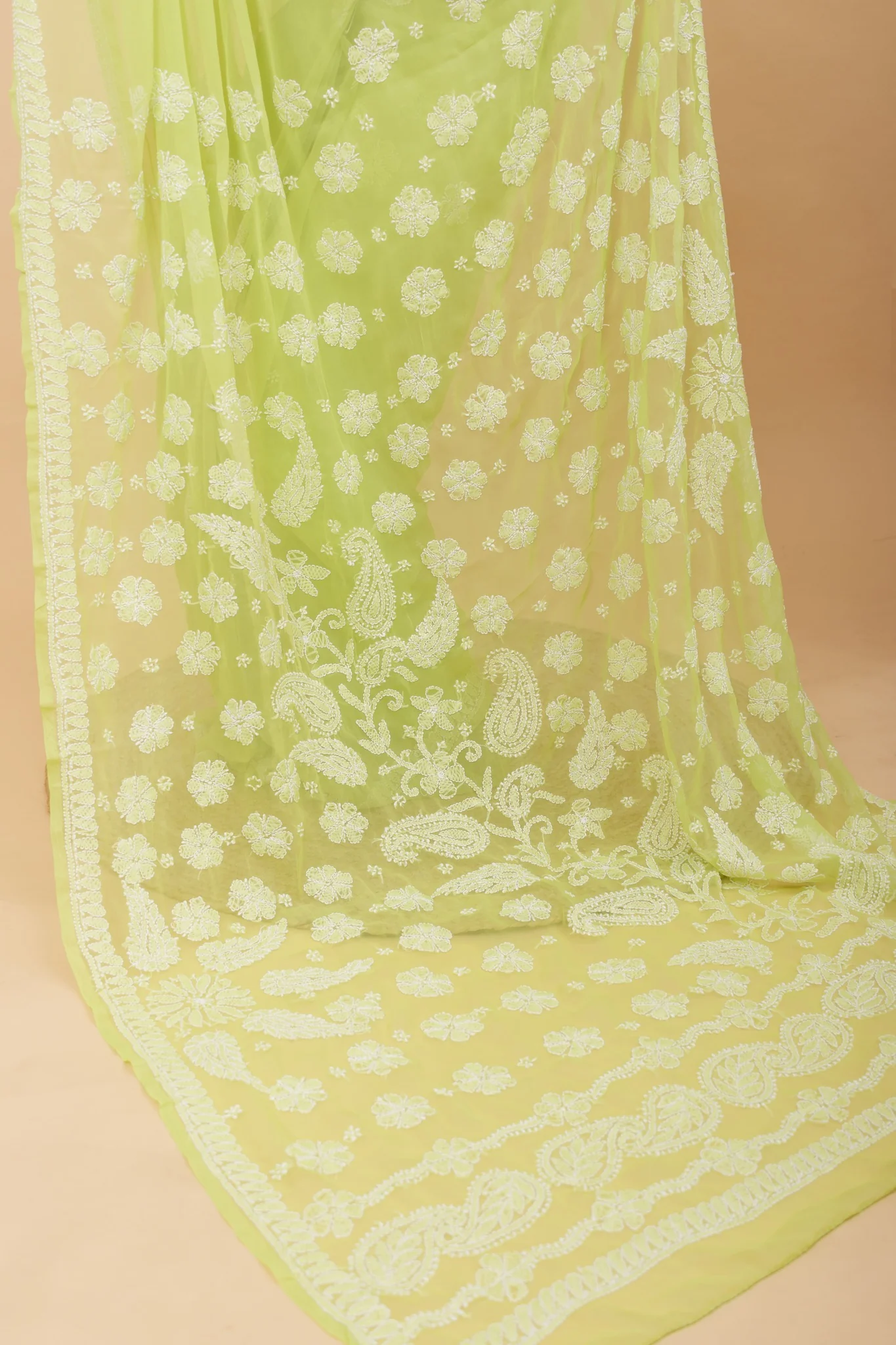 Arsh Handcrafted Semi Georgette Heavy Palla Chikan Embroidered Saree - Image 2