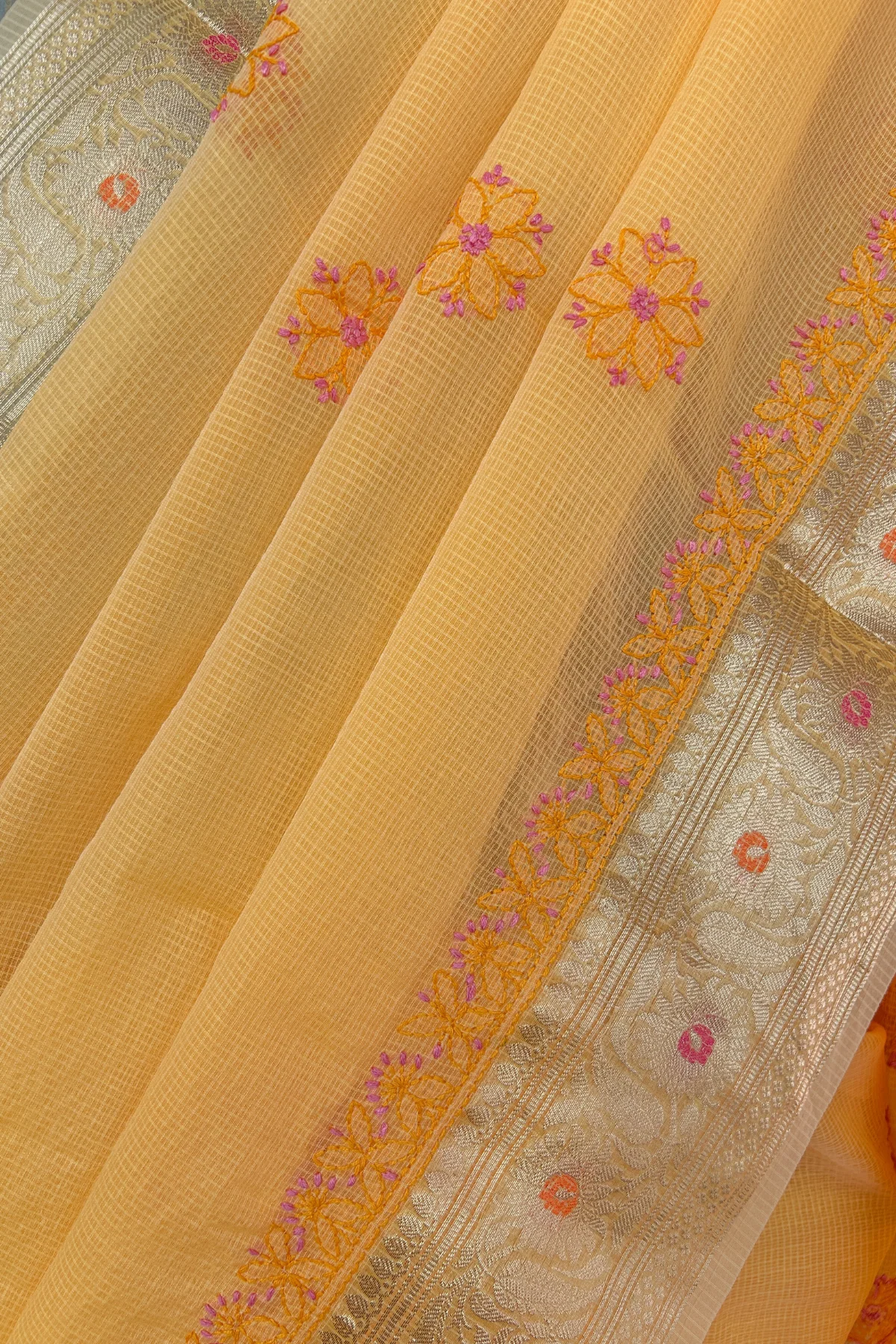 Arsh handcrafted Chikankari Kota Silk Banarasi Saree - Image 3