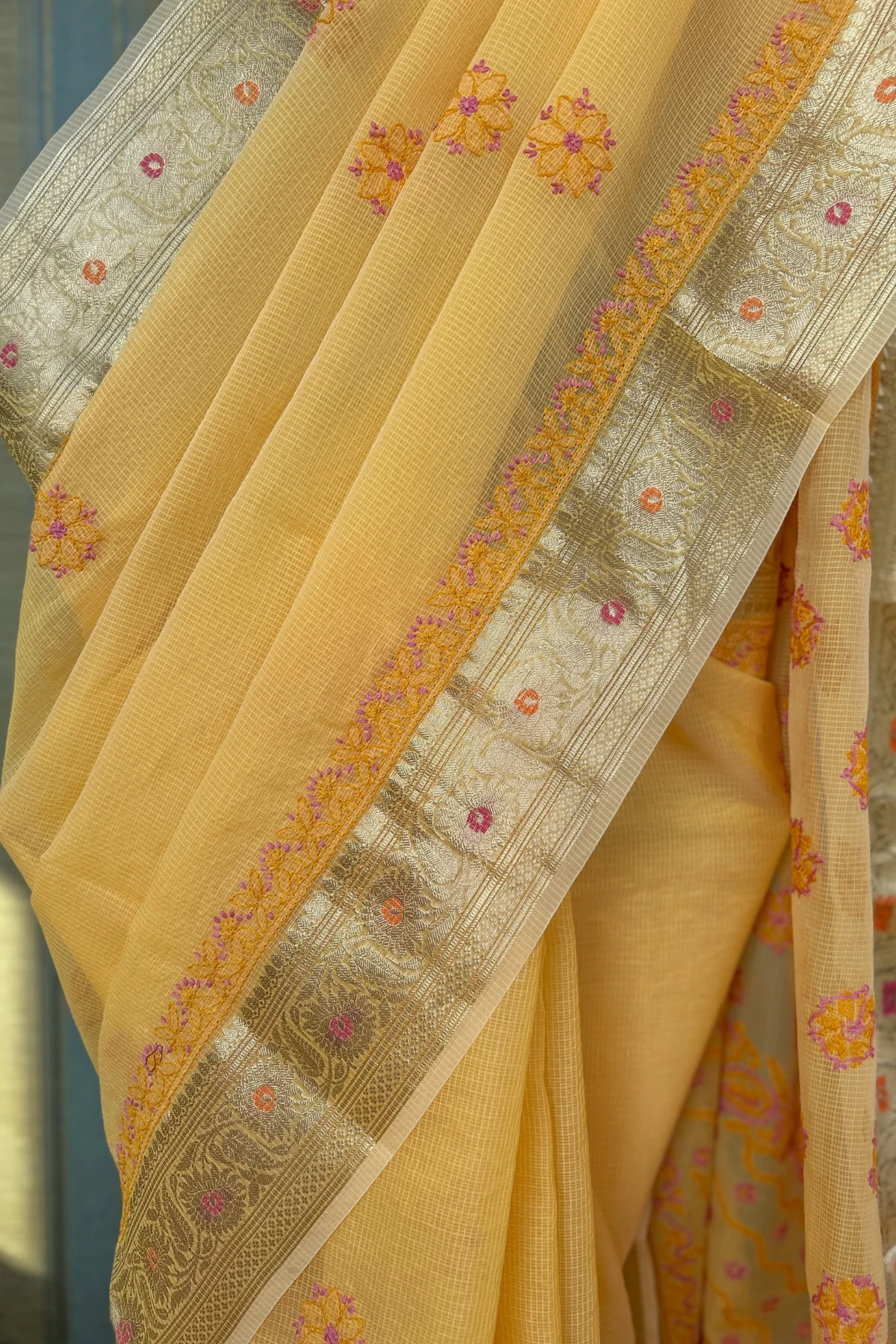 Arsh handcrafted Chikankari Kota Silk Banarasi Saree - Image 4