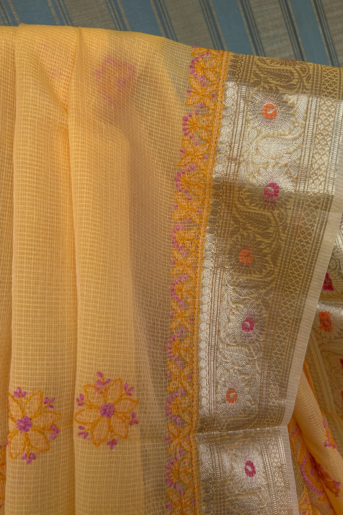 Arsh handcrafted Chikankari Kota Silk Banarasi Saree - Image 5