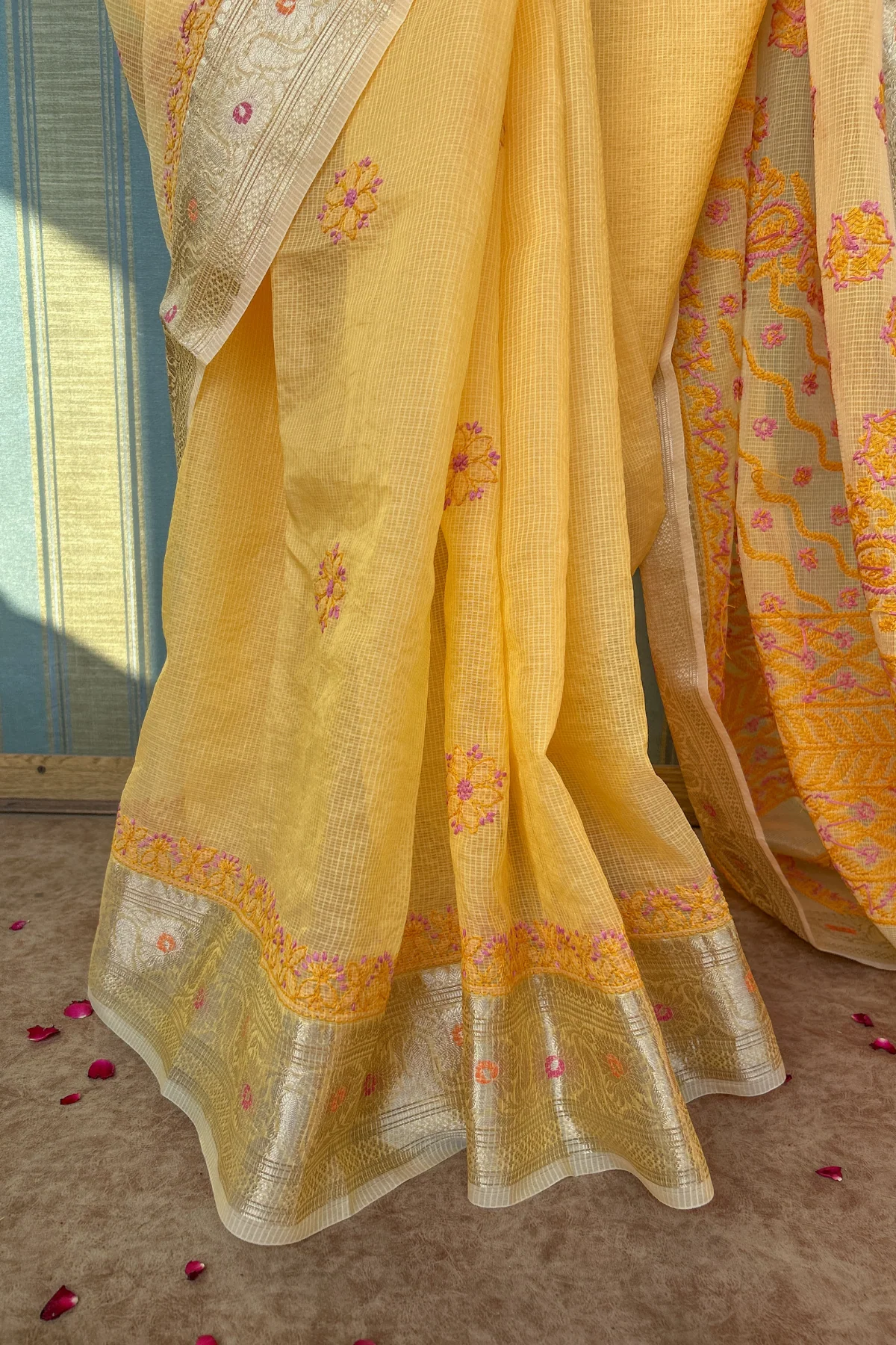 Arsh handcrafted Chikankari Kota Silk Banarasi Saree - Image 7
