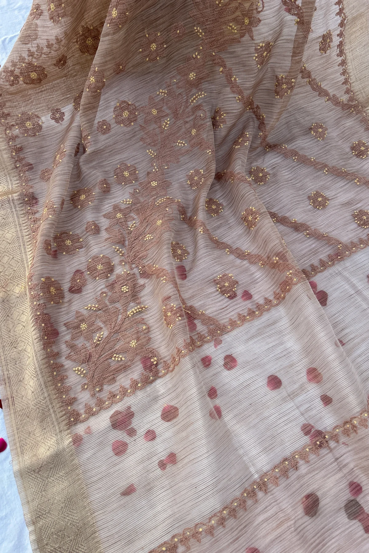 Arsh Hand Embroidered Banarasi Tissue Chikan Saree - Image 3