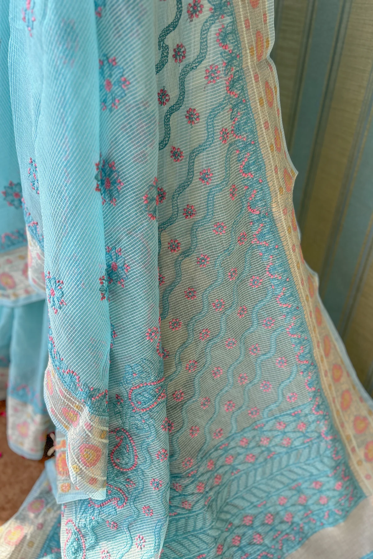 Arsh Hand Embroidered Chikankari Banaras Kota Silk Saree - Image 10