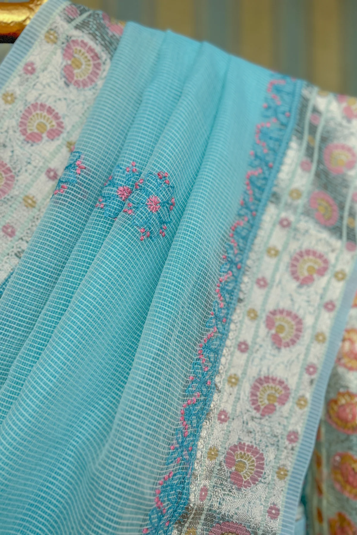 Arsh Hand Embroidered Chikankari Banaras Kota Silk Saree - Image 2