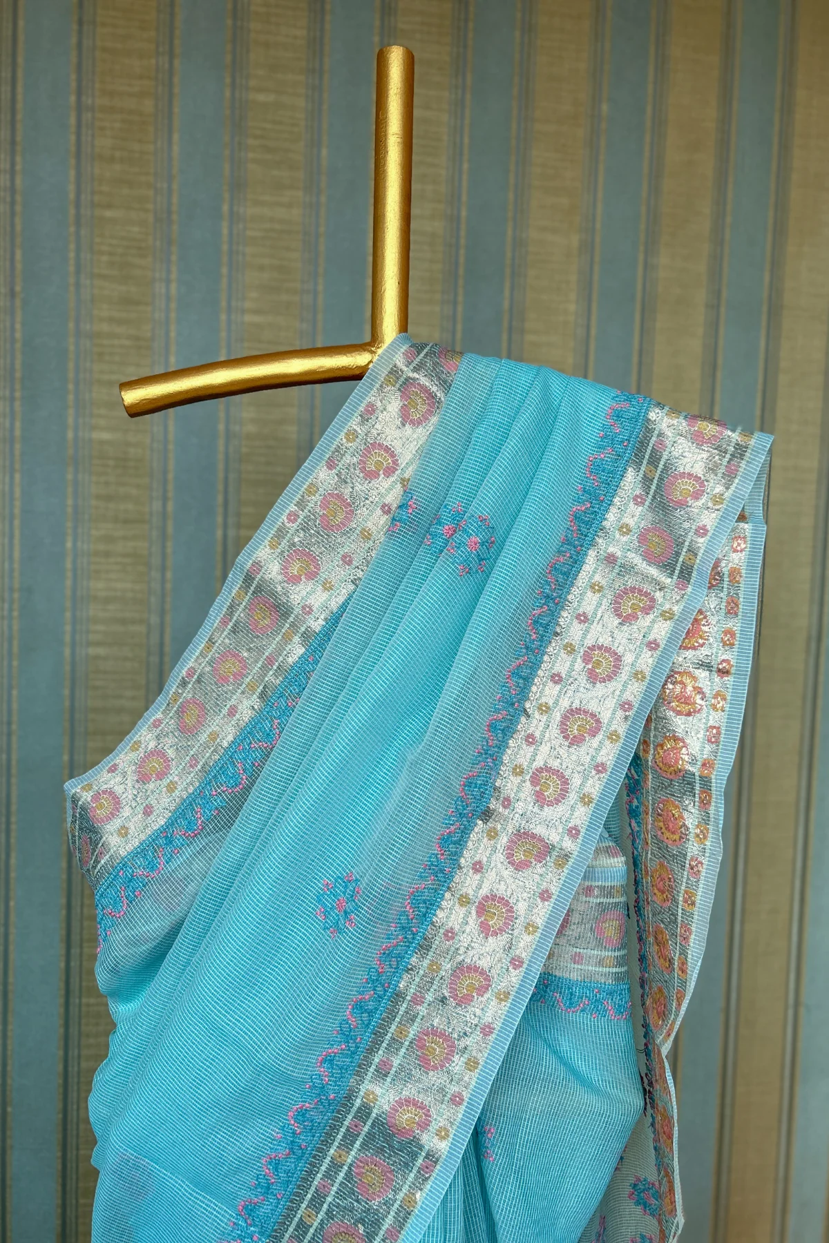 Arsh Hand Embroidered Chikankari Banaras Kota Silk Saree - Image 3